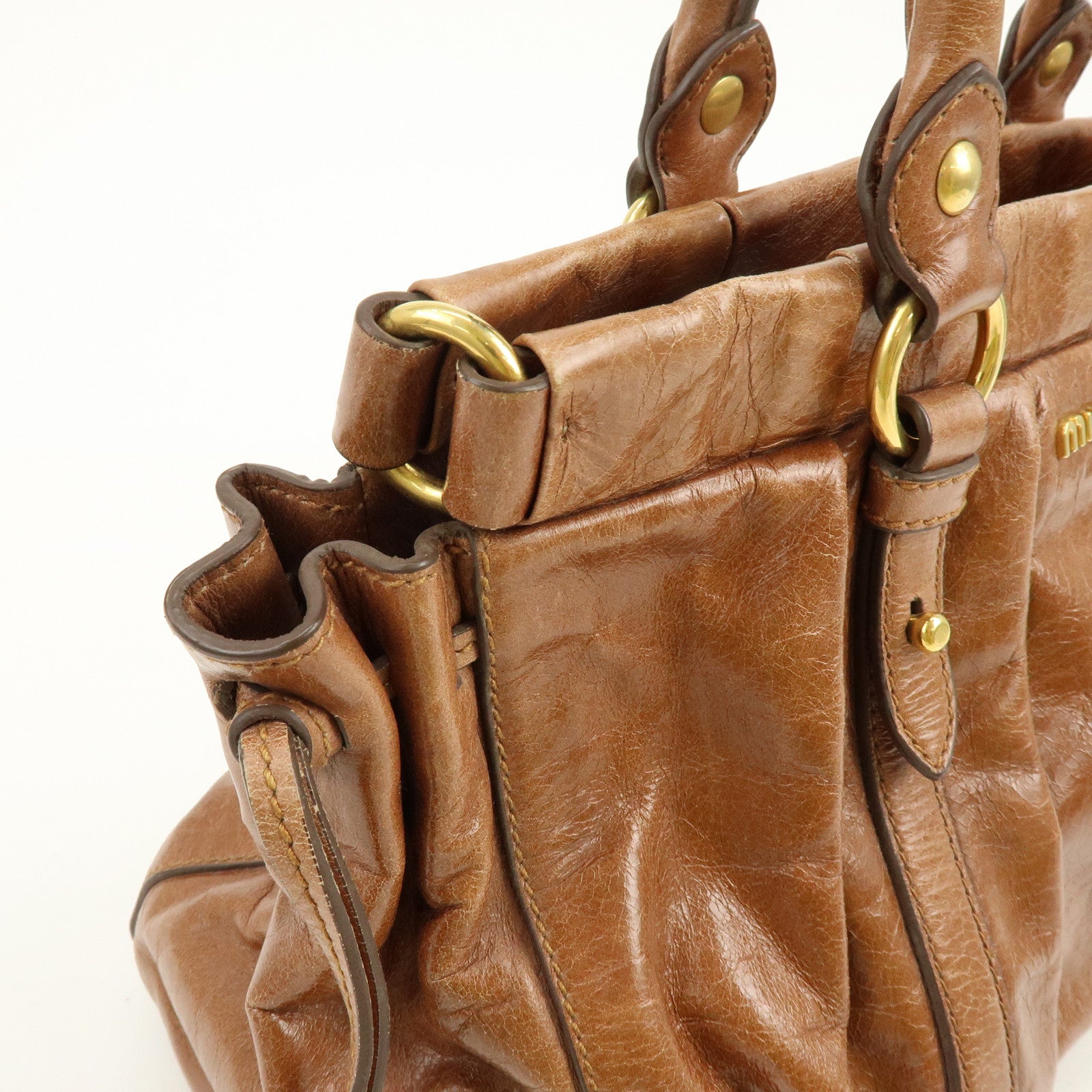 MIU MIU Leather 2Way Bag Hand Bag Shoulder Bag Brown RT0383