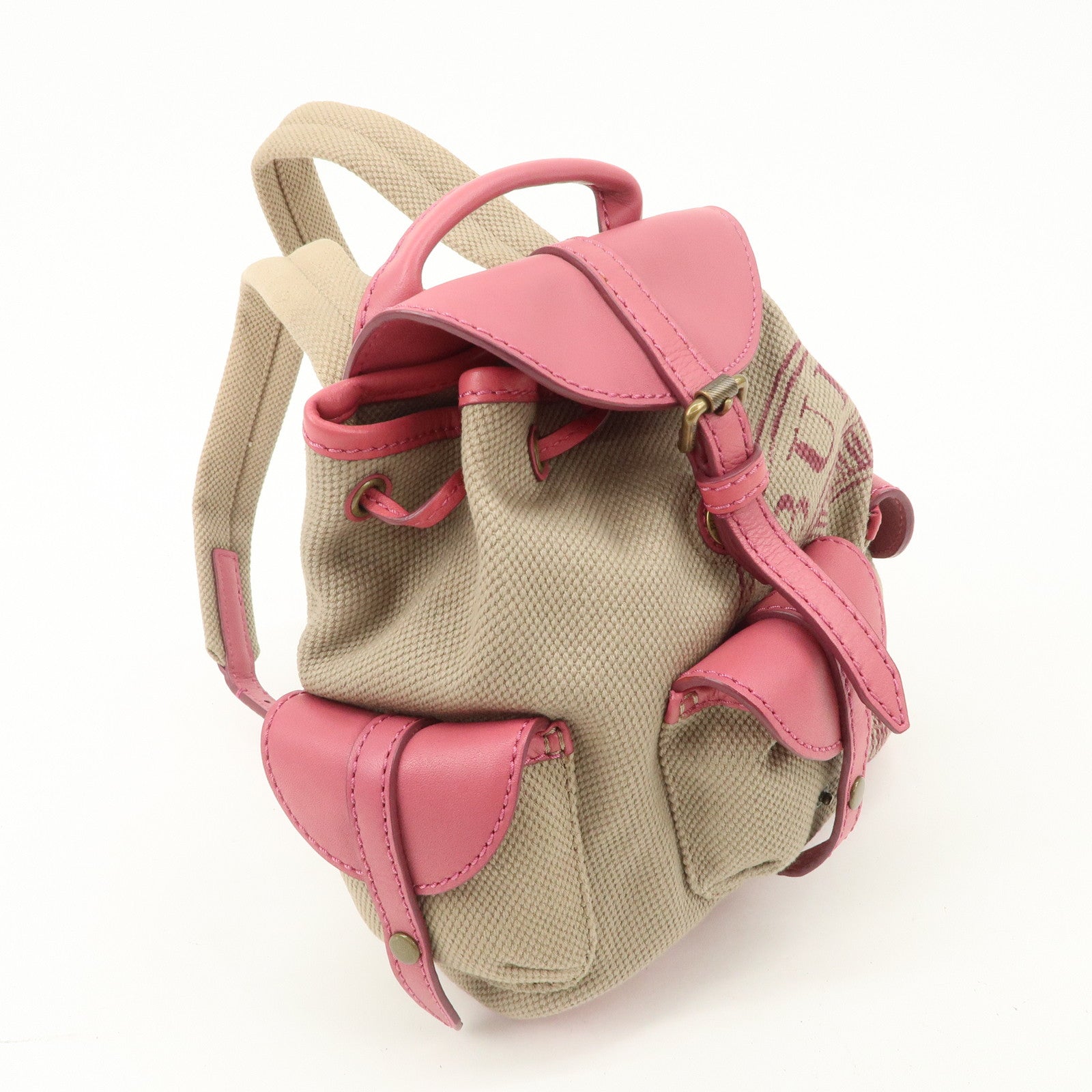 BURBERRY Children Canvas Leather Mini Rucksack Backpack Beige Pink