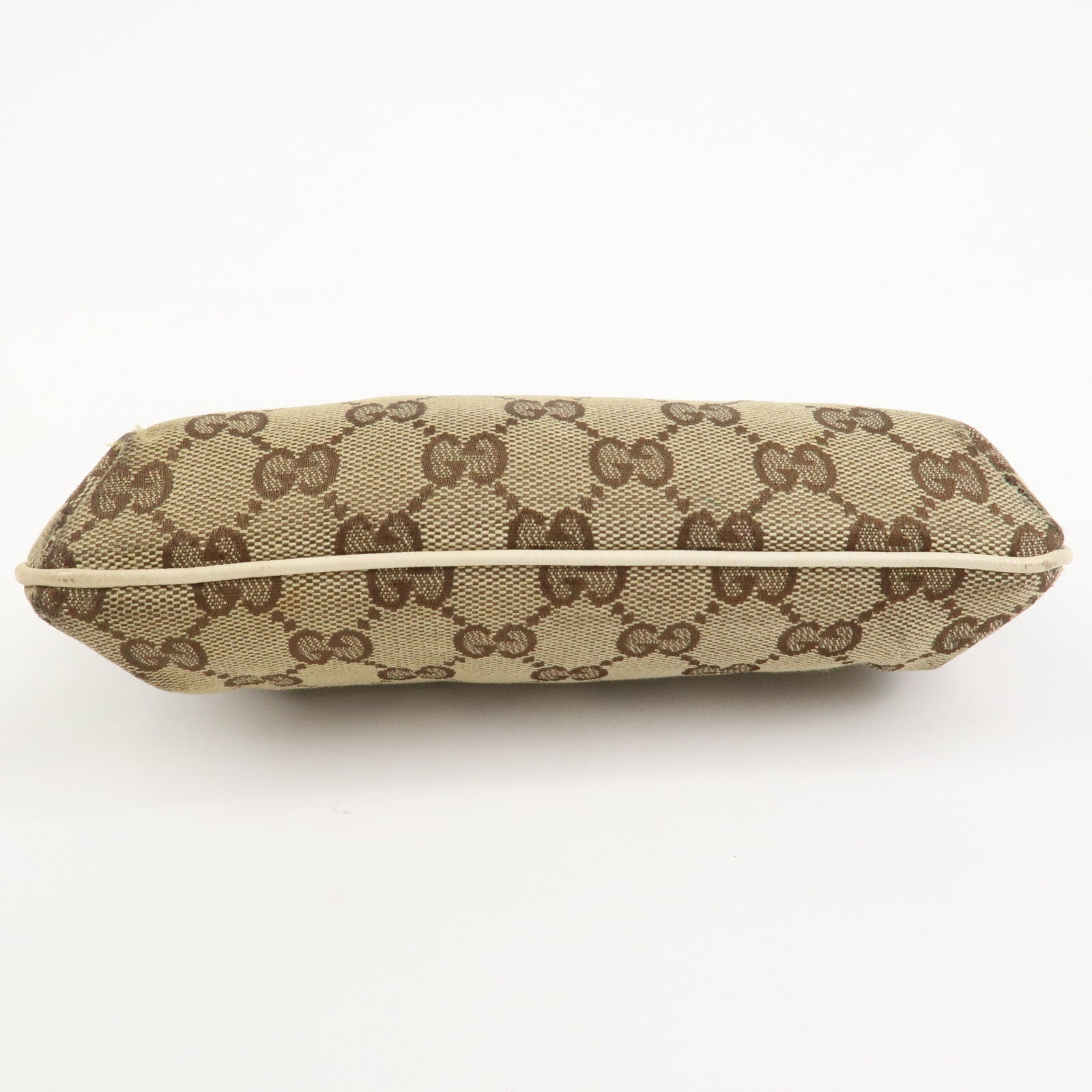 GUCCI Bamboo GG Canvas Leather Cosmetic Pouch Clutch Beige 159913