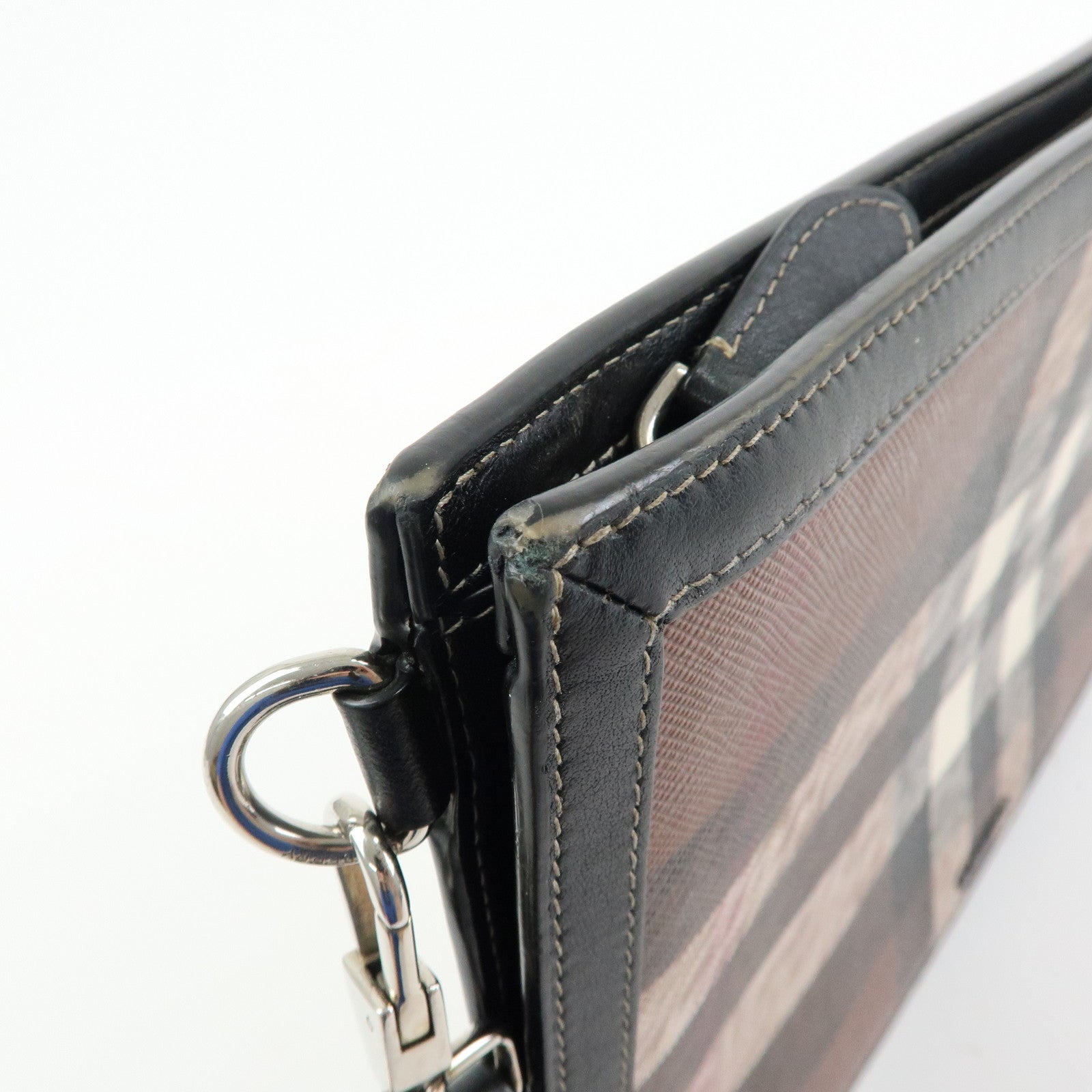 BURBERRY PVC Clutch Bag Flat Pouch Hand Bag Brown Black Ivory