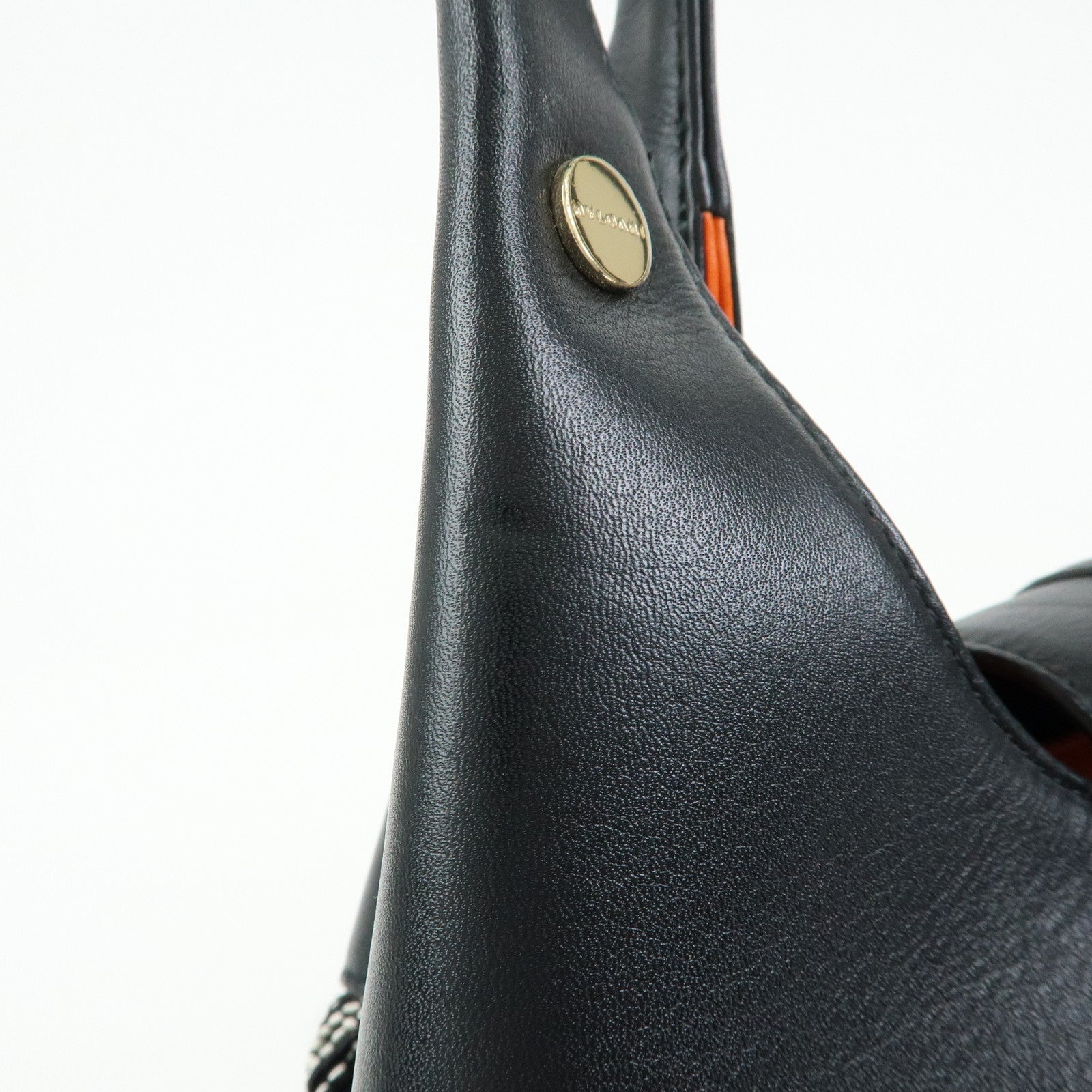 BVLGARI Chandra Leather Canvas Hand Bag Tote Bag Black Orange