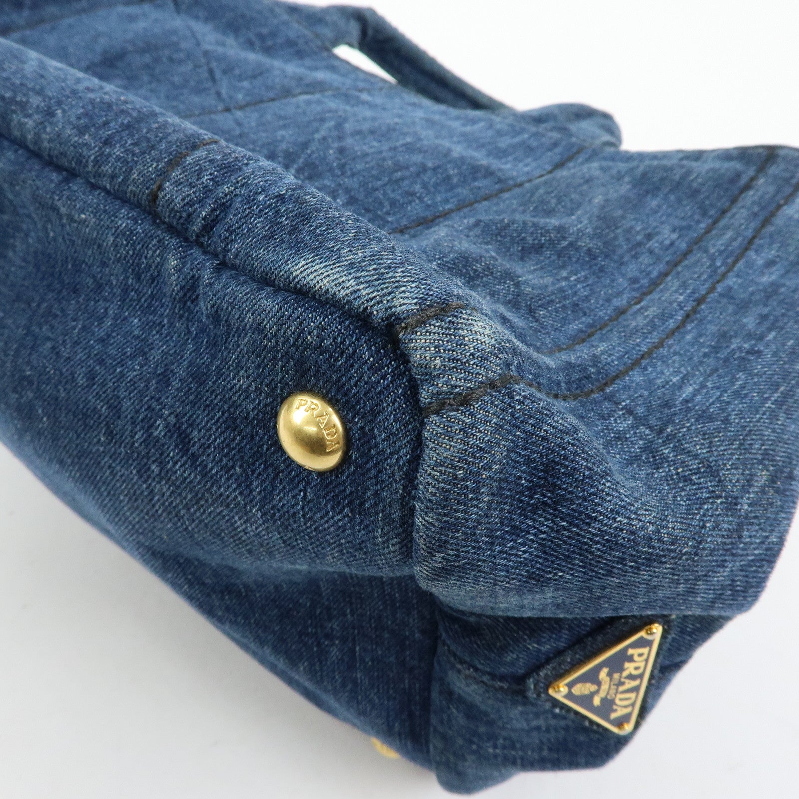 PRADA Triangle Logto Canapa Denim Tote Bag Hand Bag Blue B1877B