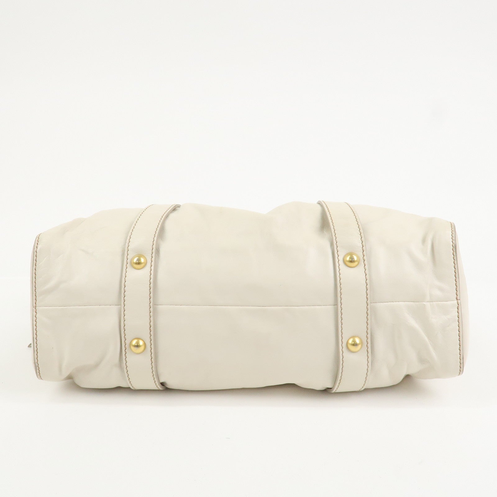 MIU MIU Logo Leather 2Way Bag Shoulder Bag Hand Bag Ivory RT0383