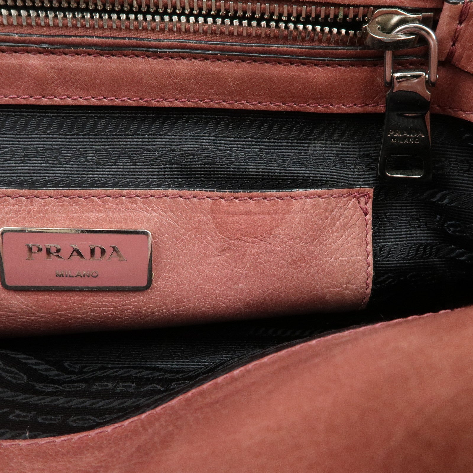 PRADA Triangle Logo Leather 2Way Tote Bag Hand Bag Pink B2625M