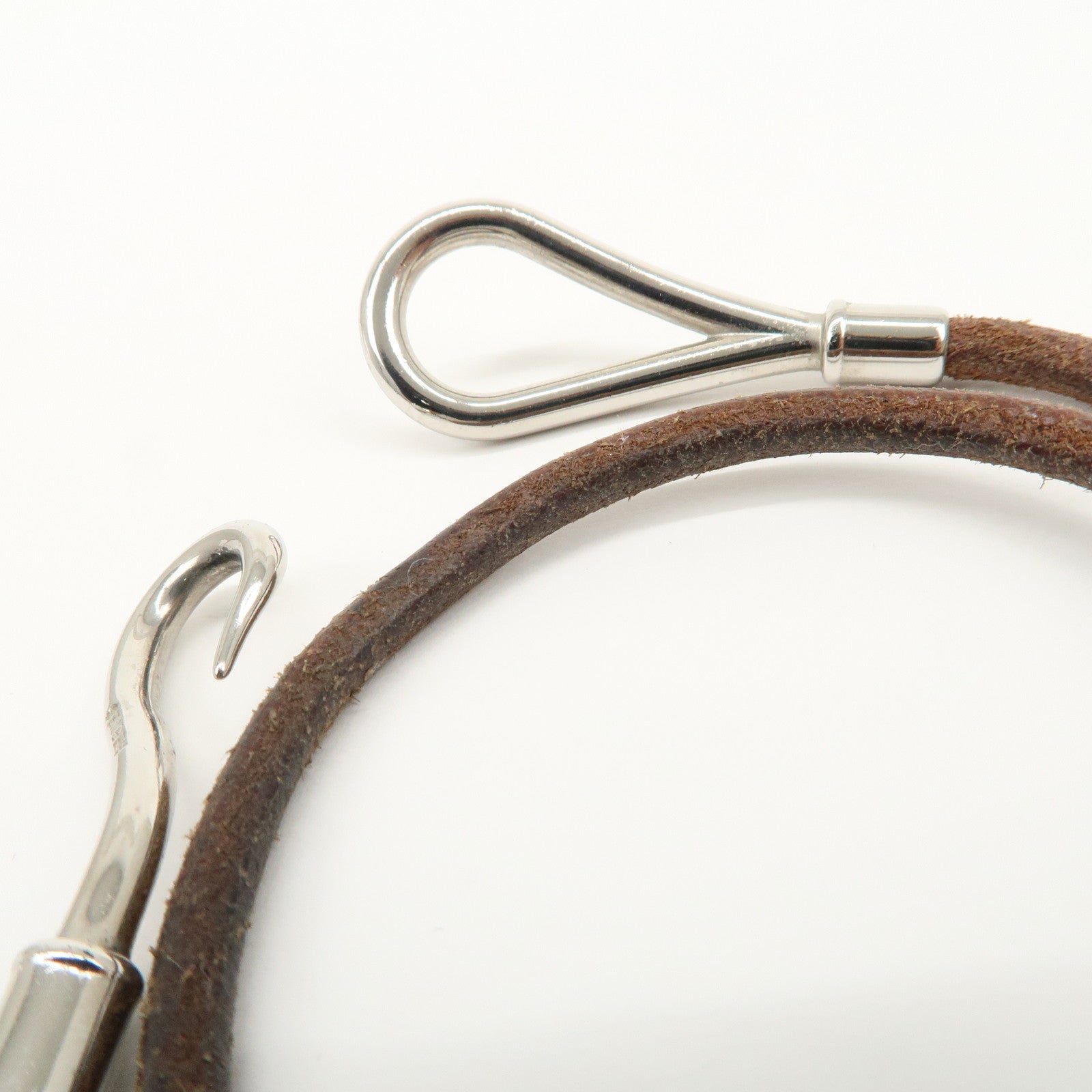 HERMES Leather Metal Jumbo Choker Bracelet Brown Silver