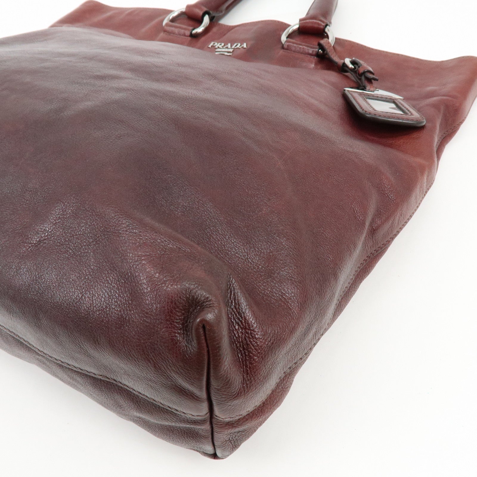 PRADA Triangle Logo Gradation Leather Tote Bag Hand Bag Bordeaux