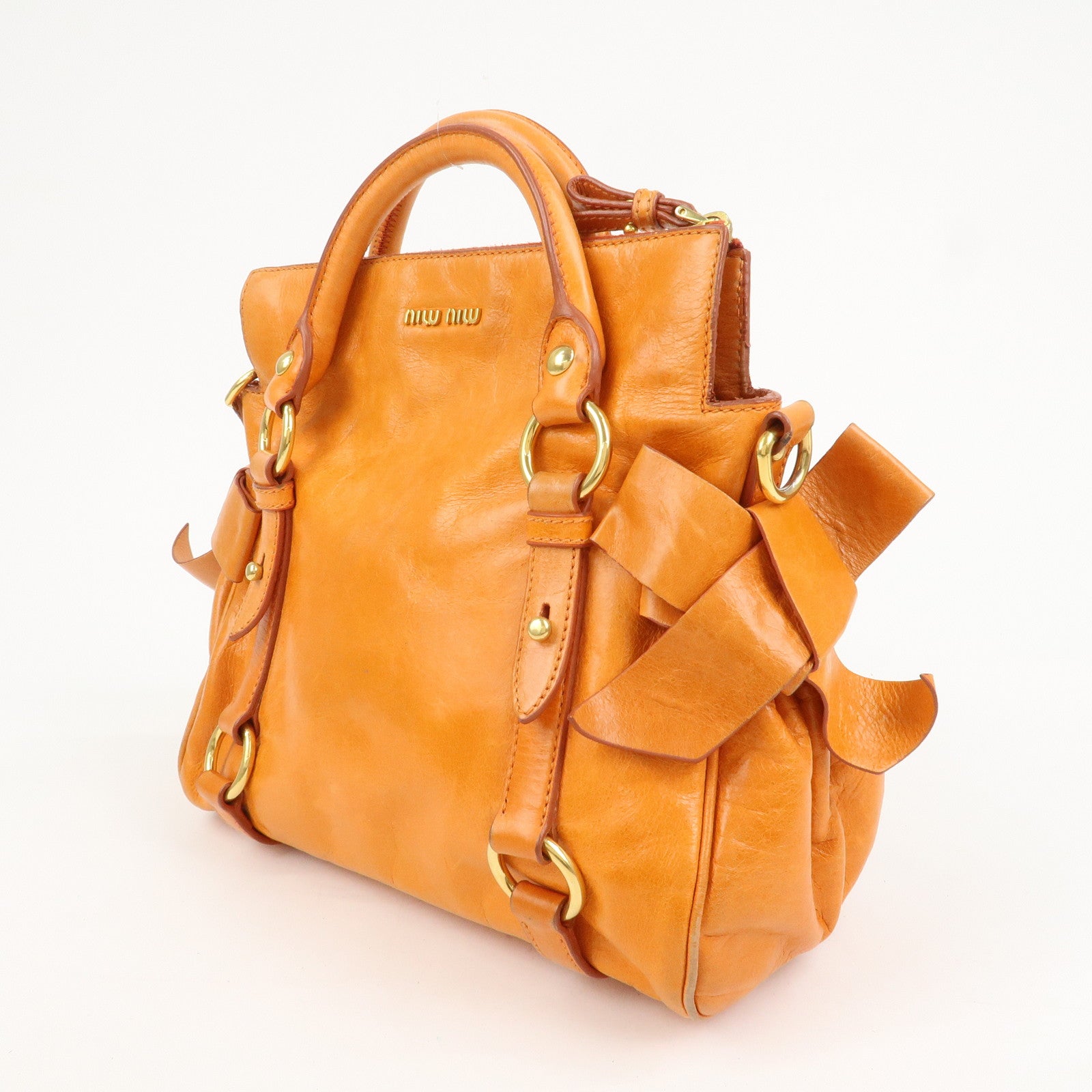 MIU MIU Leather 2Way Bag Hand Bag Shoulder Bag Orange RT0438