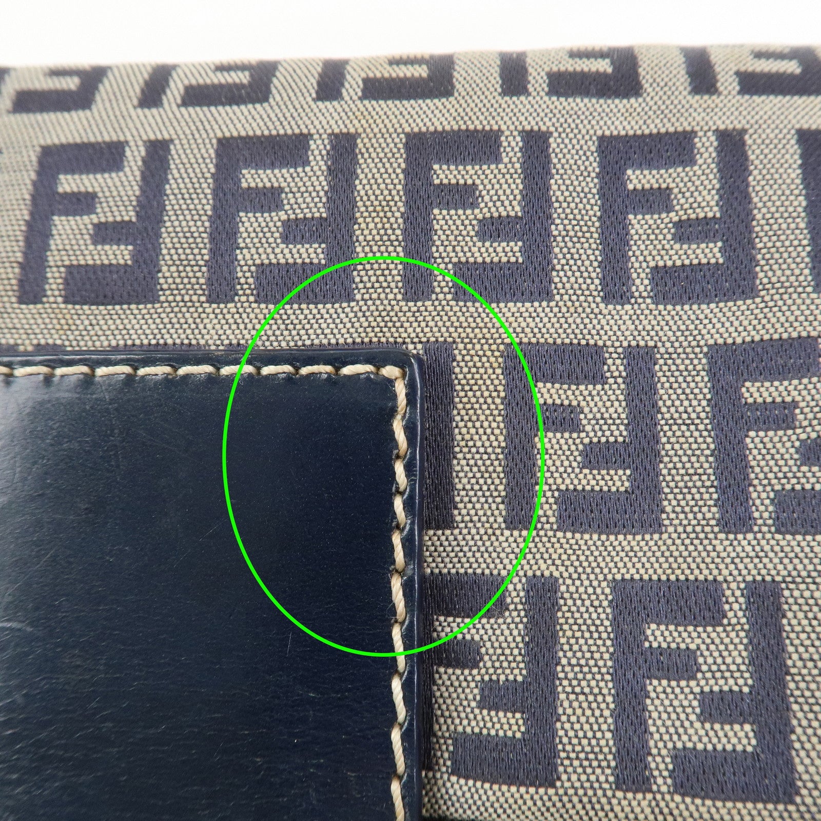 FENDI Mamma Baguette Zucchino Canvas Shoulder Bag Navy 26424