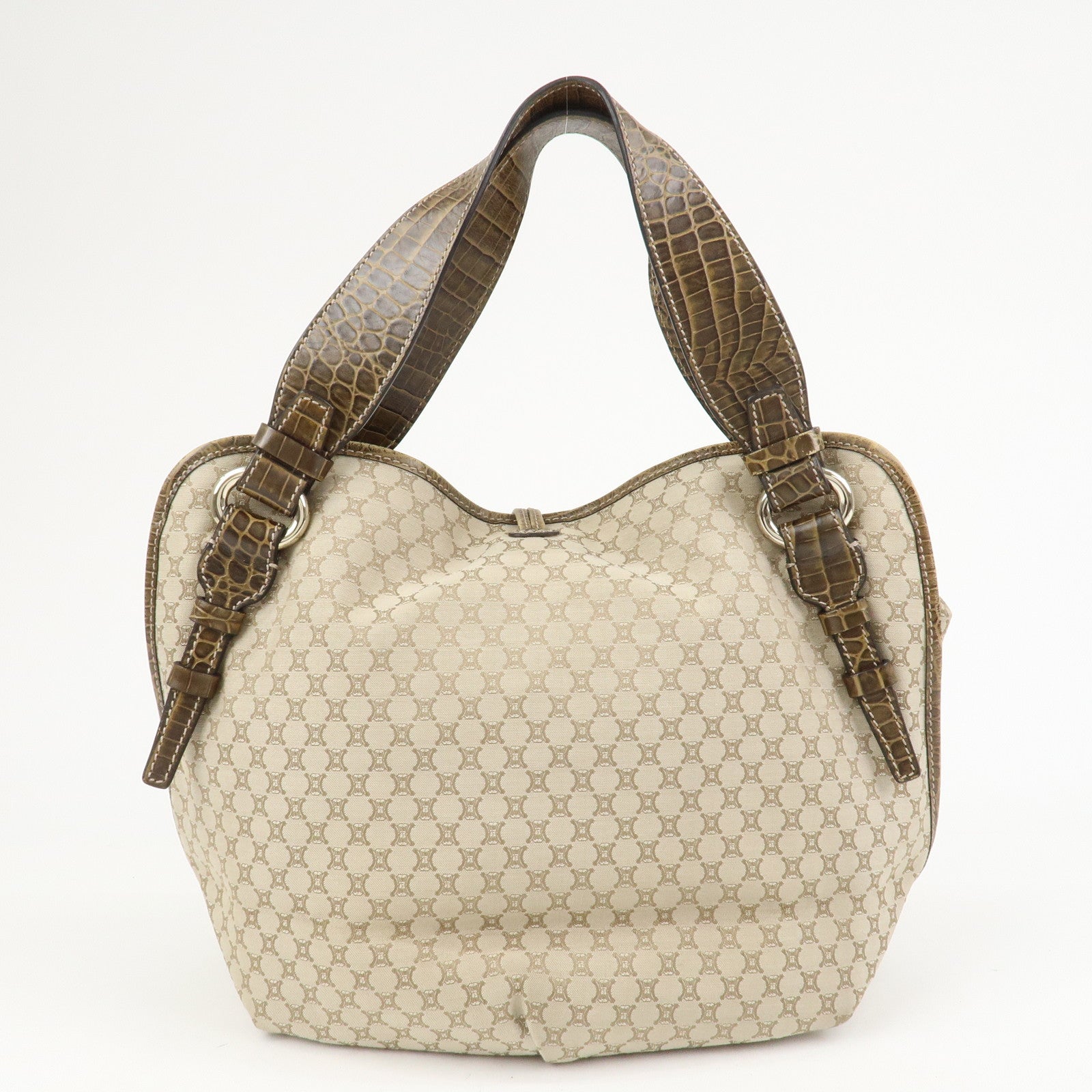 CELINE Macadam Logo Canvas Emboss Leather Shoulder Bag Beige Brown
