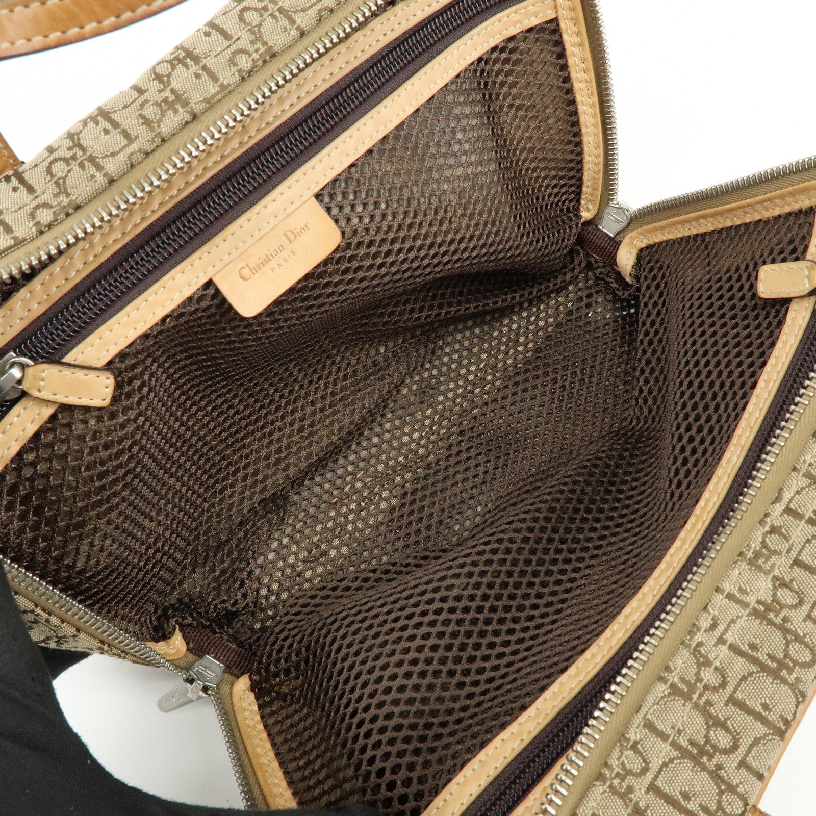 Christian Dior Trotter Canvas Leather Hand Bag Cosmetic Bag Brown