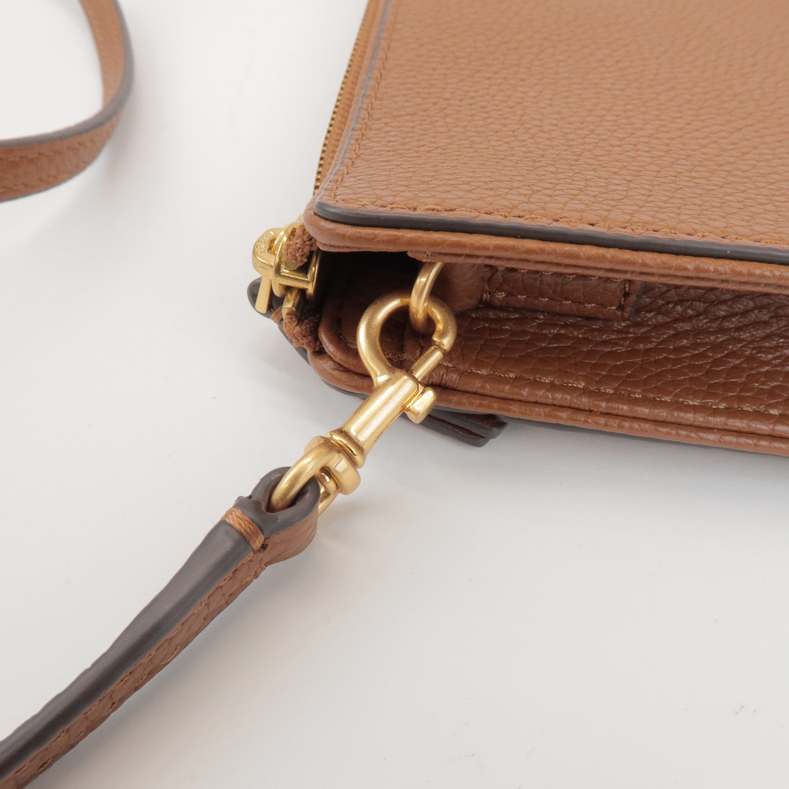 TORY BURCH Double T Leather Shoulder Bag Crossbody Bag Brown