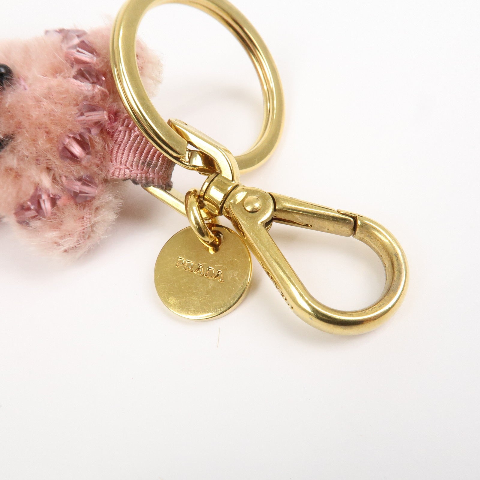 PRADA Logo Bear Motif Bag Charm Key Holder Bijou Pink