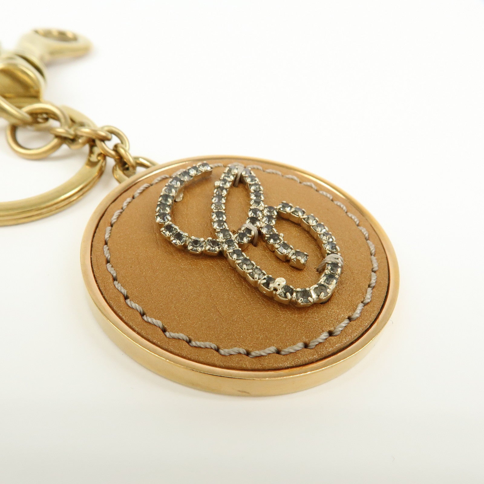 Chloe Leather Color Stone Bag Charm Key Charm Key Chain Brown