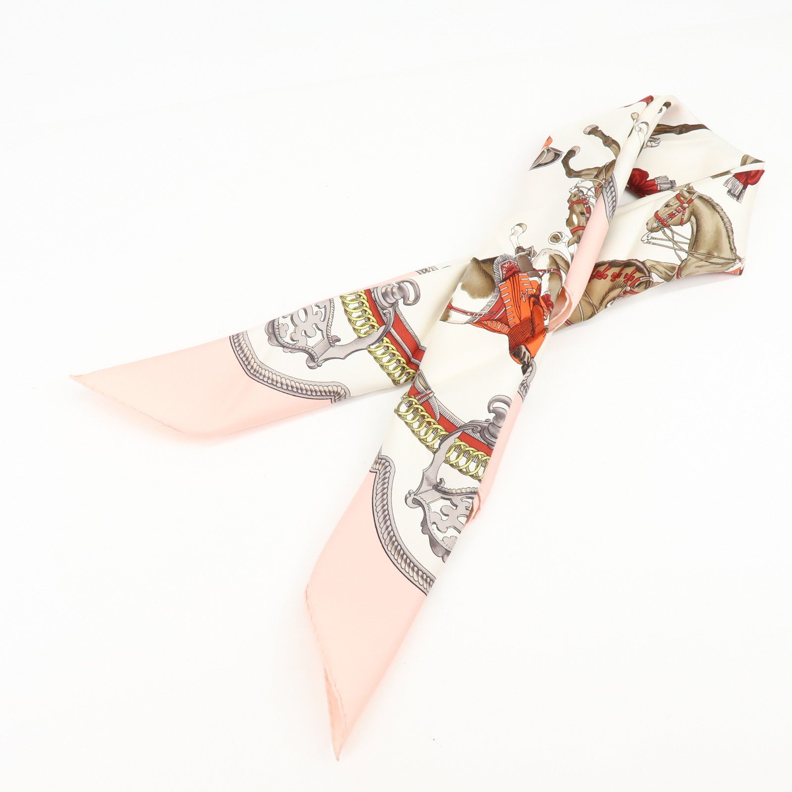 HERMES Carre 90 Silk 100% Scarf REPRISE Pink White