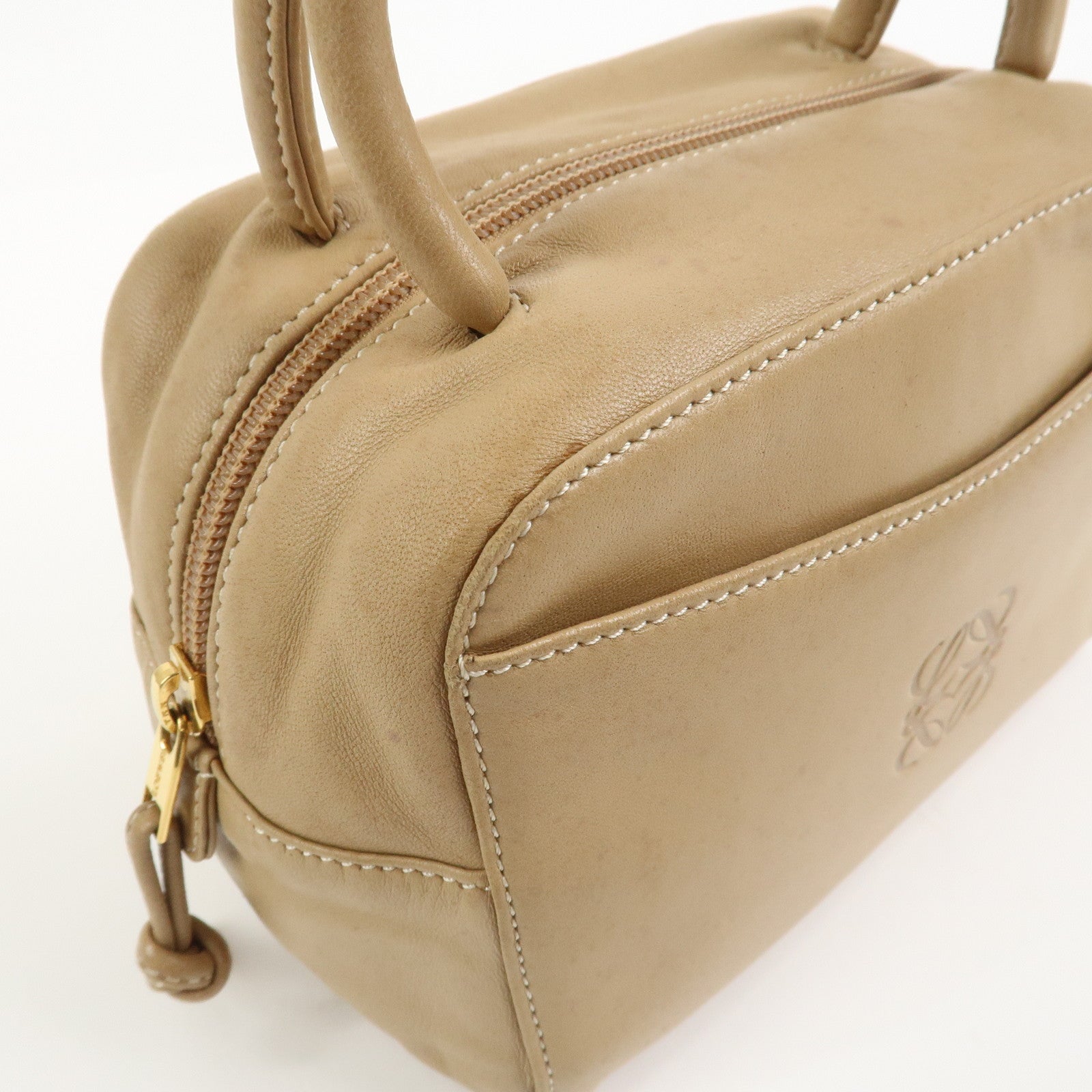 LOEWE Anagram Logo Nappa Leather Hand Bag Mini Boston Bag Beige