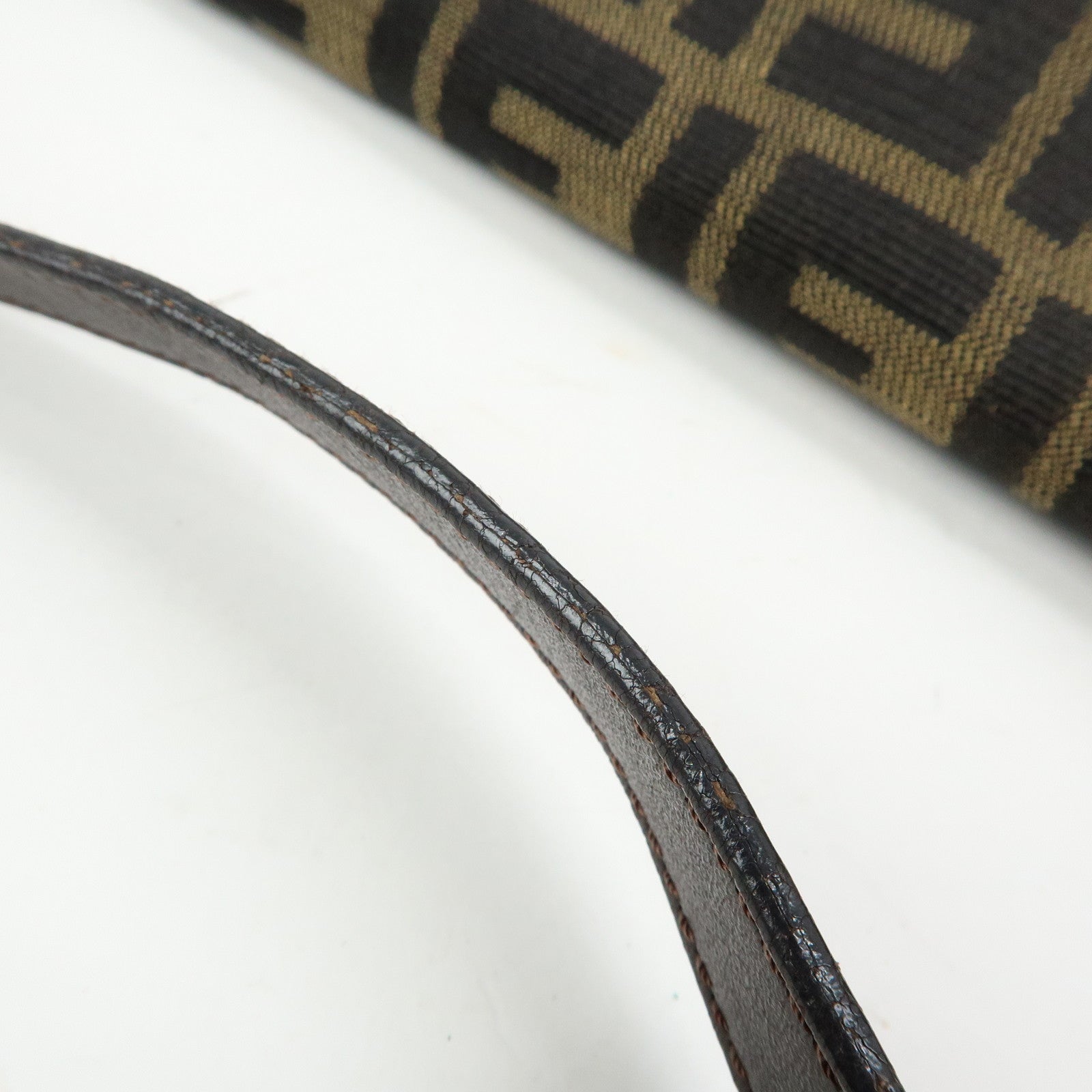 FENDI Mamma Baguette Zucca Canvas Leather Shoulder Bag Brown 26325