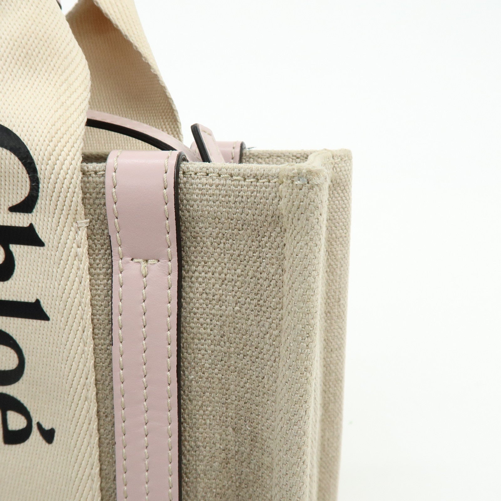 Chloe Woody Canvas Leather 2Way Bag Shoulder Bag Natural Pink