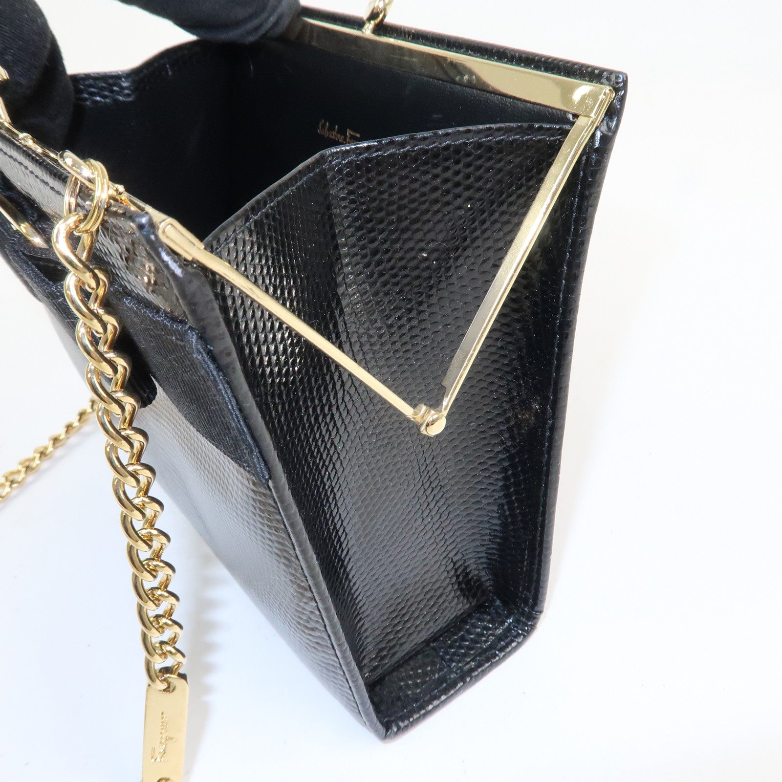 Ferragamo Vara Ribbon Embossed Leather Chain Shoulder Bag Black