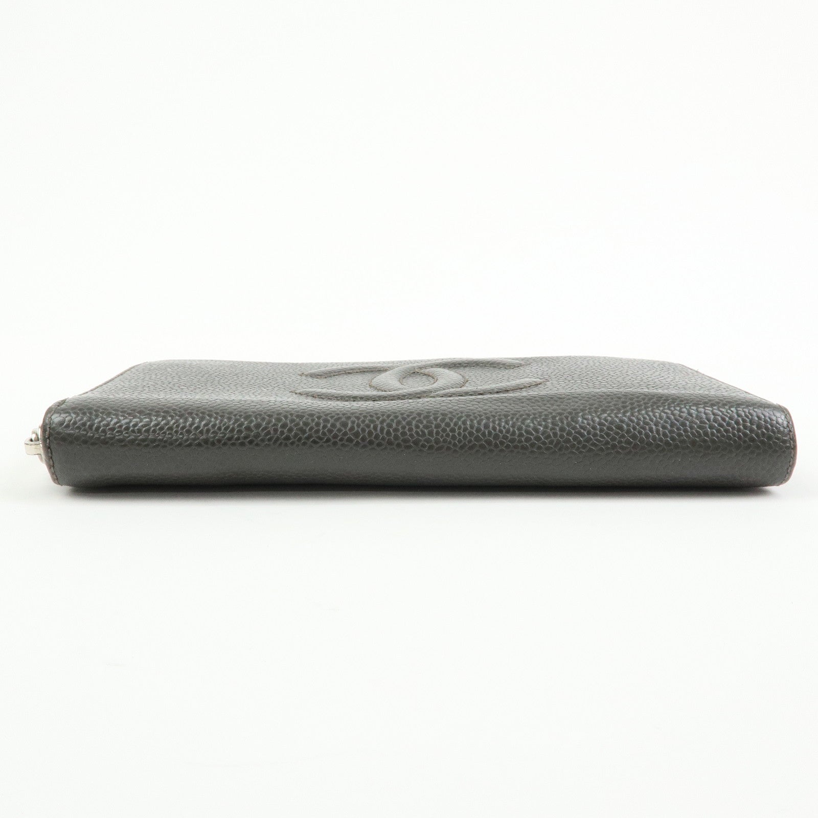CHANEL COCO Mark Caviarskin Round Zippy Long Wallet Gray