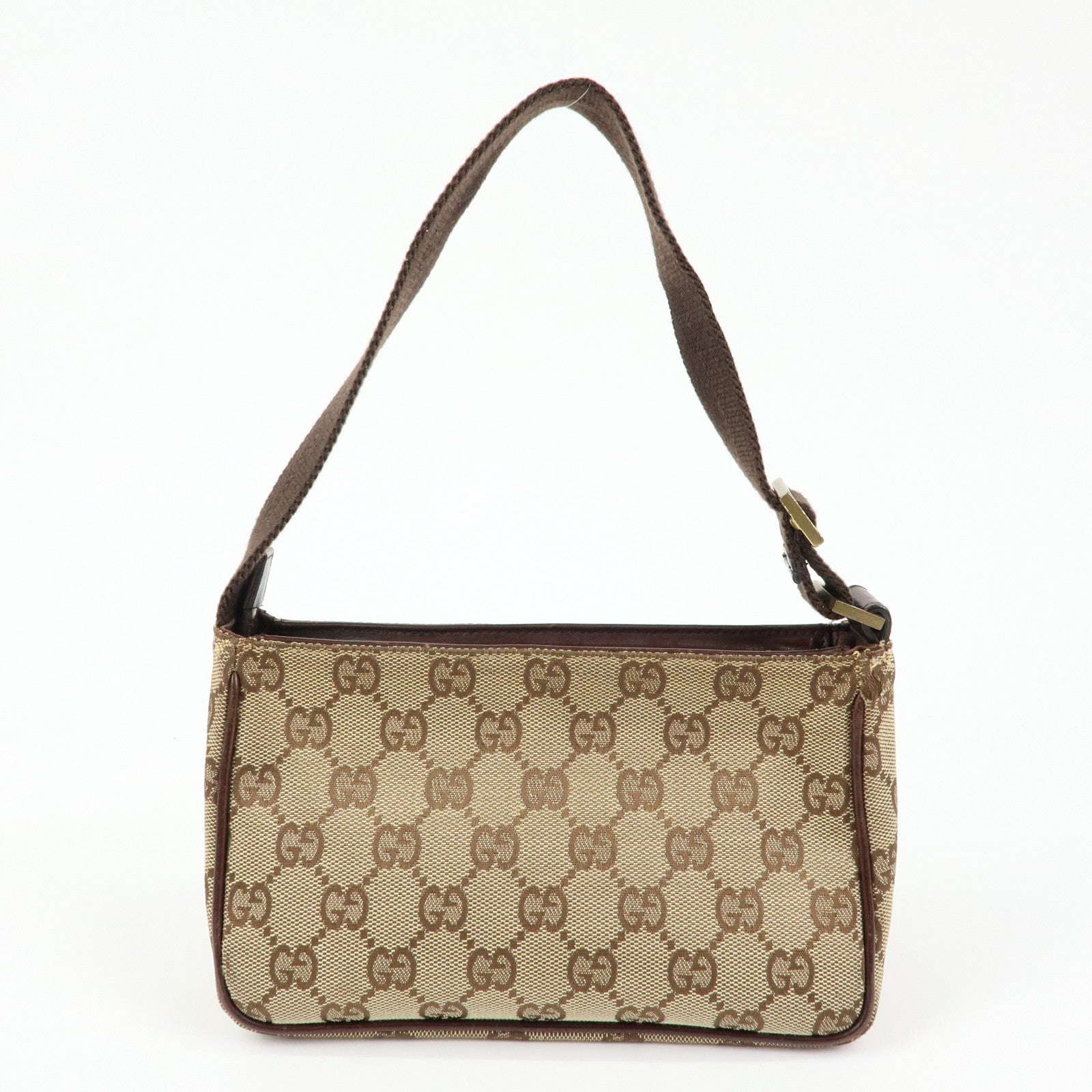 GUCCI GG Canvas Leather Mini Hand Bag Pouch Beige Brown 106644