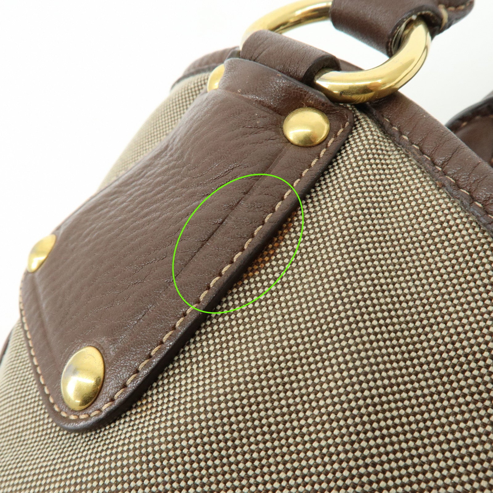 PRADA Logo Jacquard Leather Tote Bag Hand Bag Beige Brown