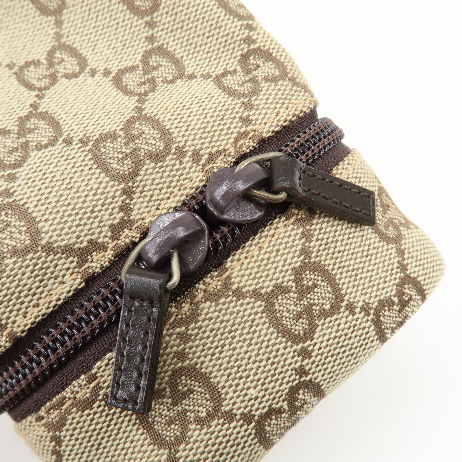 GUCCI GG Canvas Leather Hand Bag Cosmetic Pouch Beige 039・1054