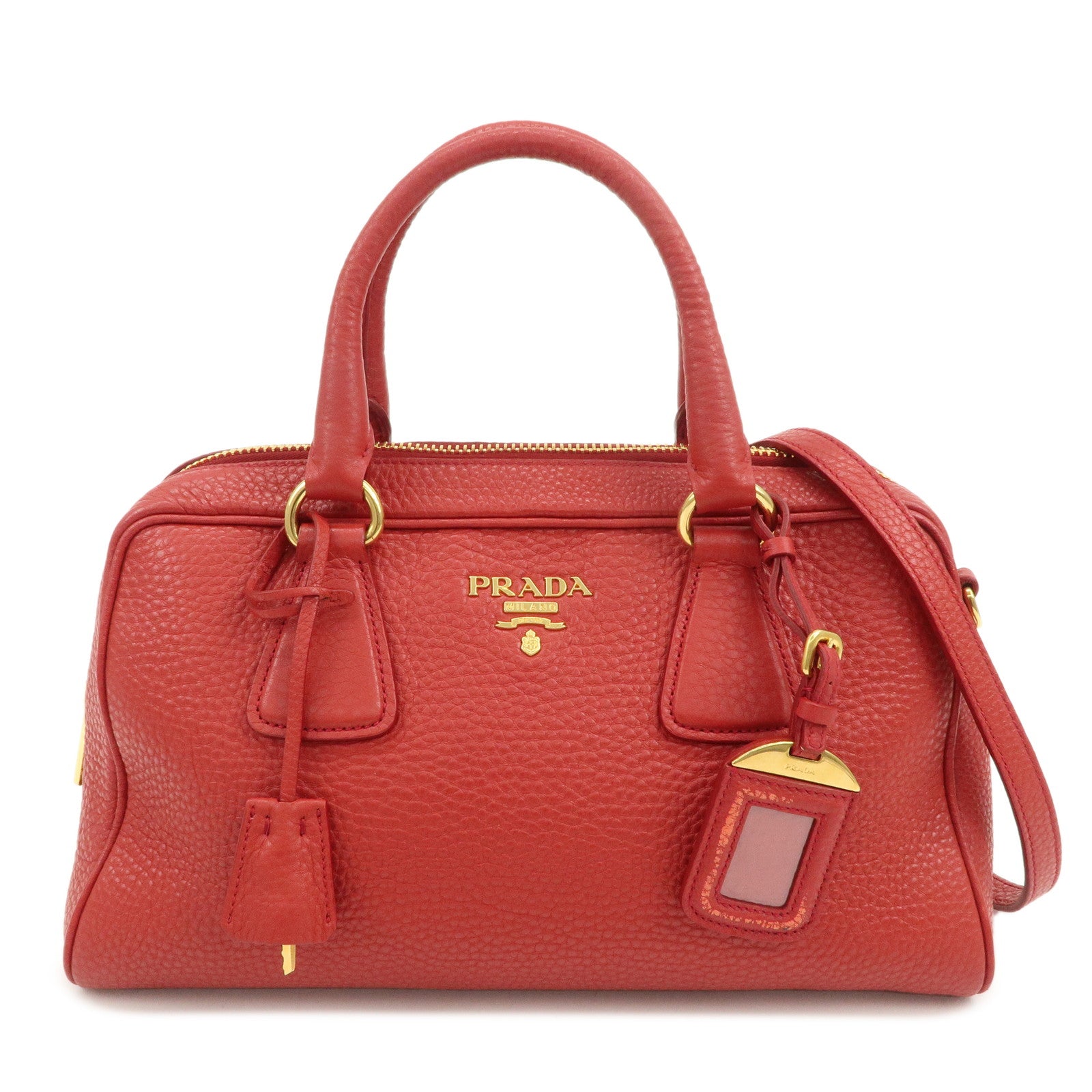 PRADA Logo Leather 2Way Bag Hand Bag Shoulder Bag Red BL0867