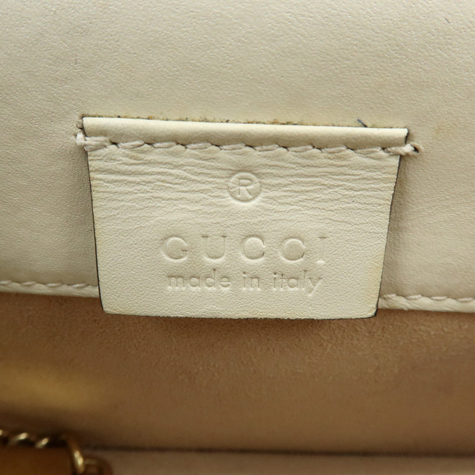 GUCCI Sherry Silvie Leather Canvas Chain Shoulder Bag White 494646