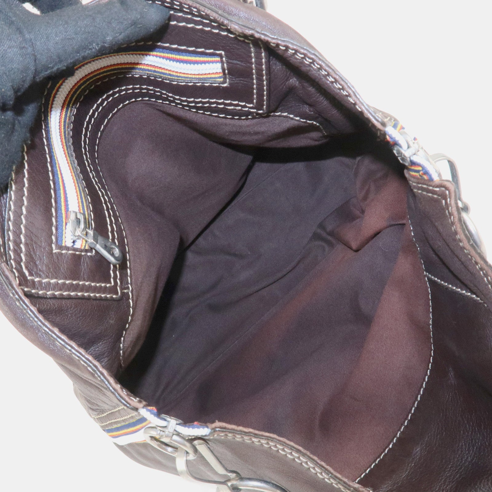 Chloe Patsy Studs Logo Leather Tote Bag Shoulder Bag Brown Used