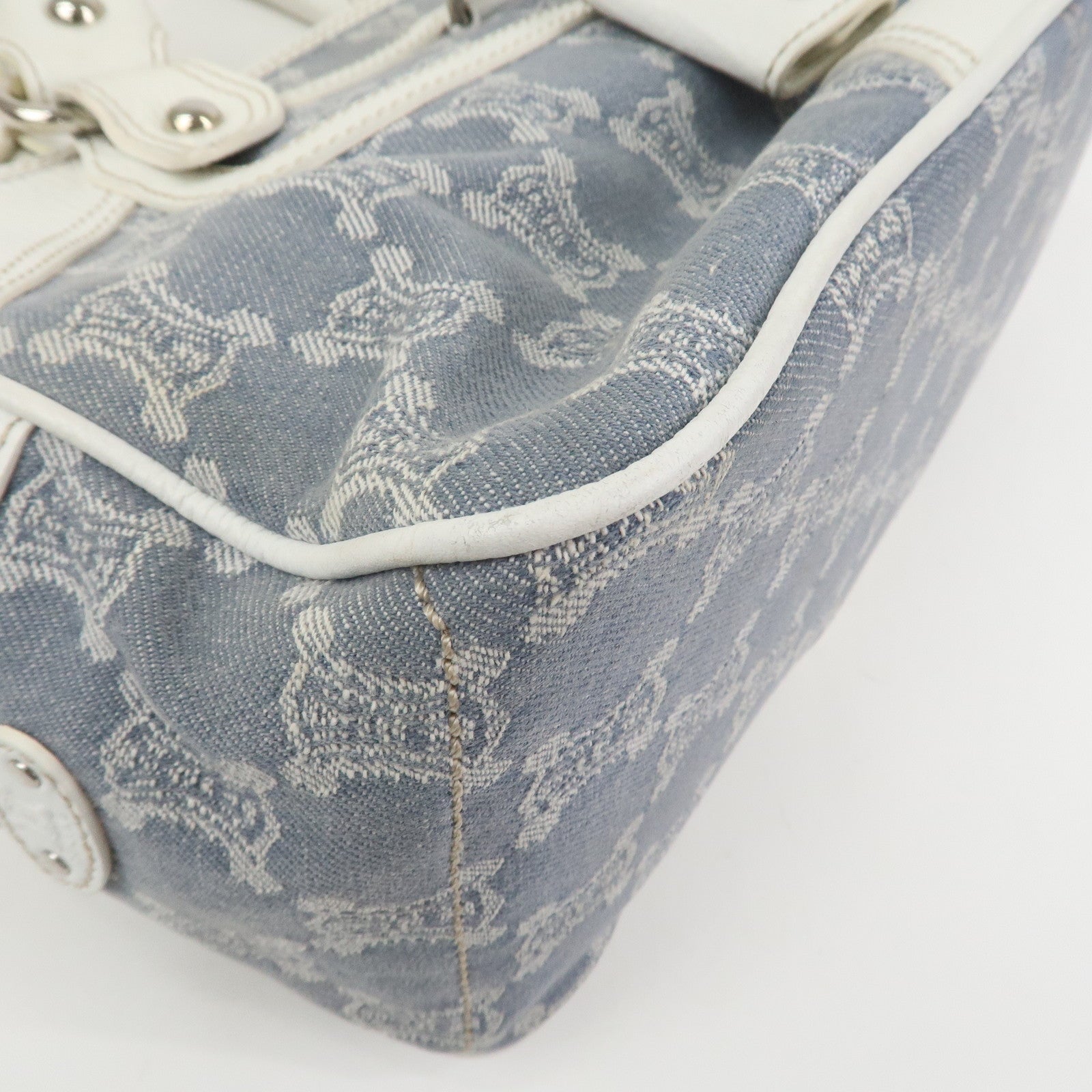 CELINE Macadam Canvas Leather Boogie Bag Hand Bag Light Blue White