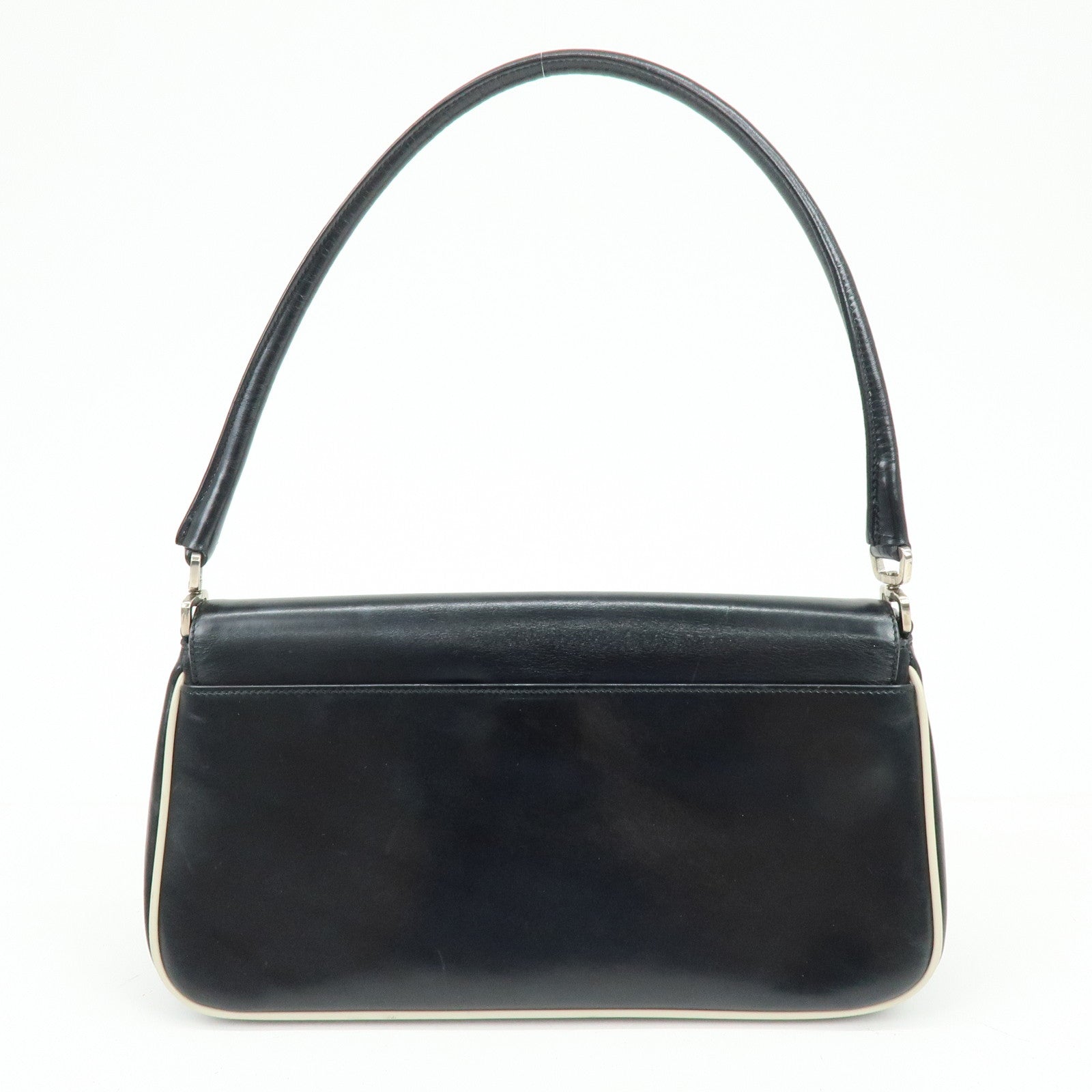 PRADA Logo Leather Shoulder Bag Hand Bag Black White