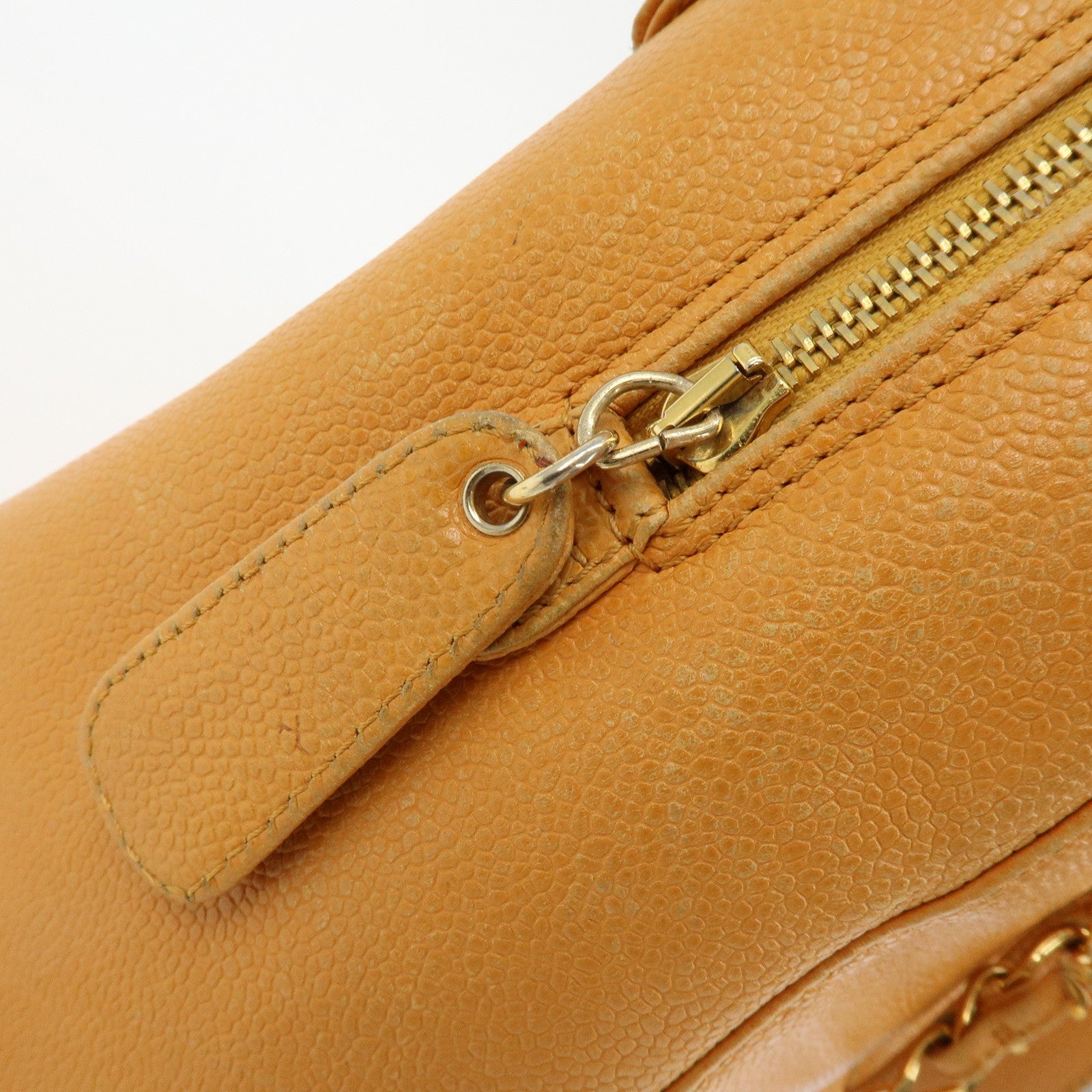 CHANEL COCO Mark Caviarskin Chain Shoulder Bag Boston Bag Yellow