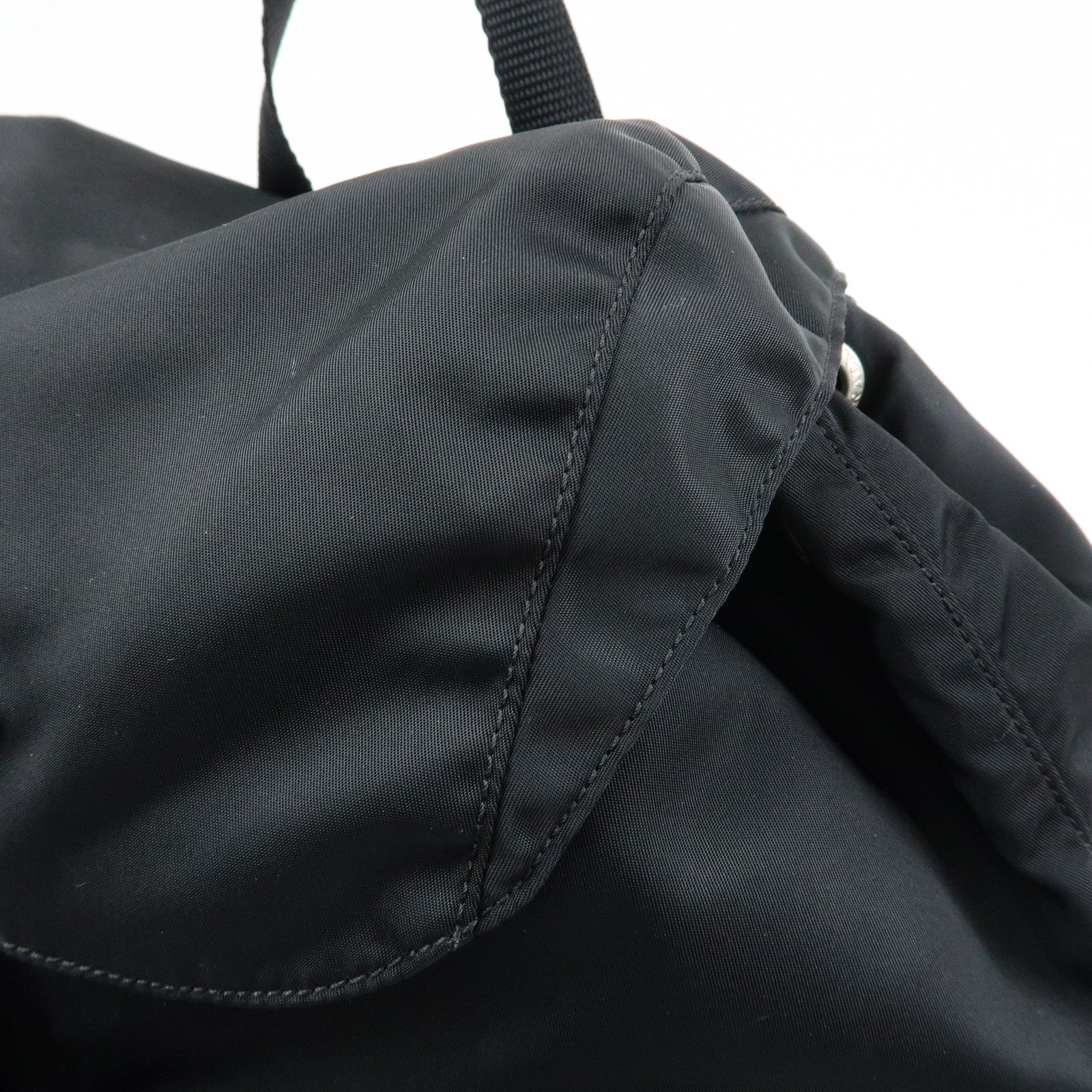 PRADA Triangle Logo Nylon Leather Backpack Rucksuck Black