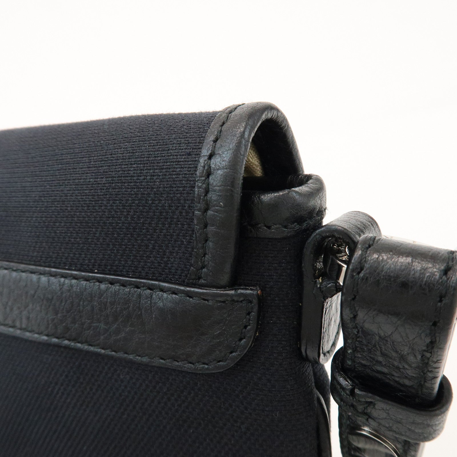 BVLGARI Canvas Leather Shoulder Bag Crossbody Bag Black