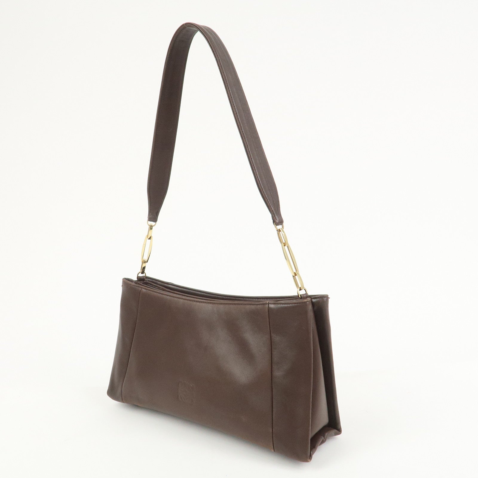 LOEWE Anagram Lamb Skin Shoulder Bag Hand Bag Brown