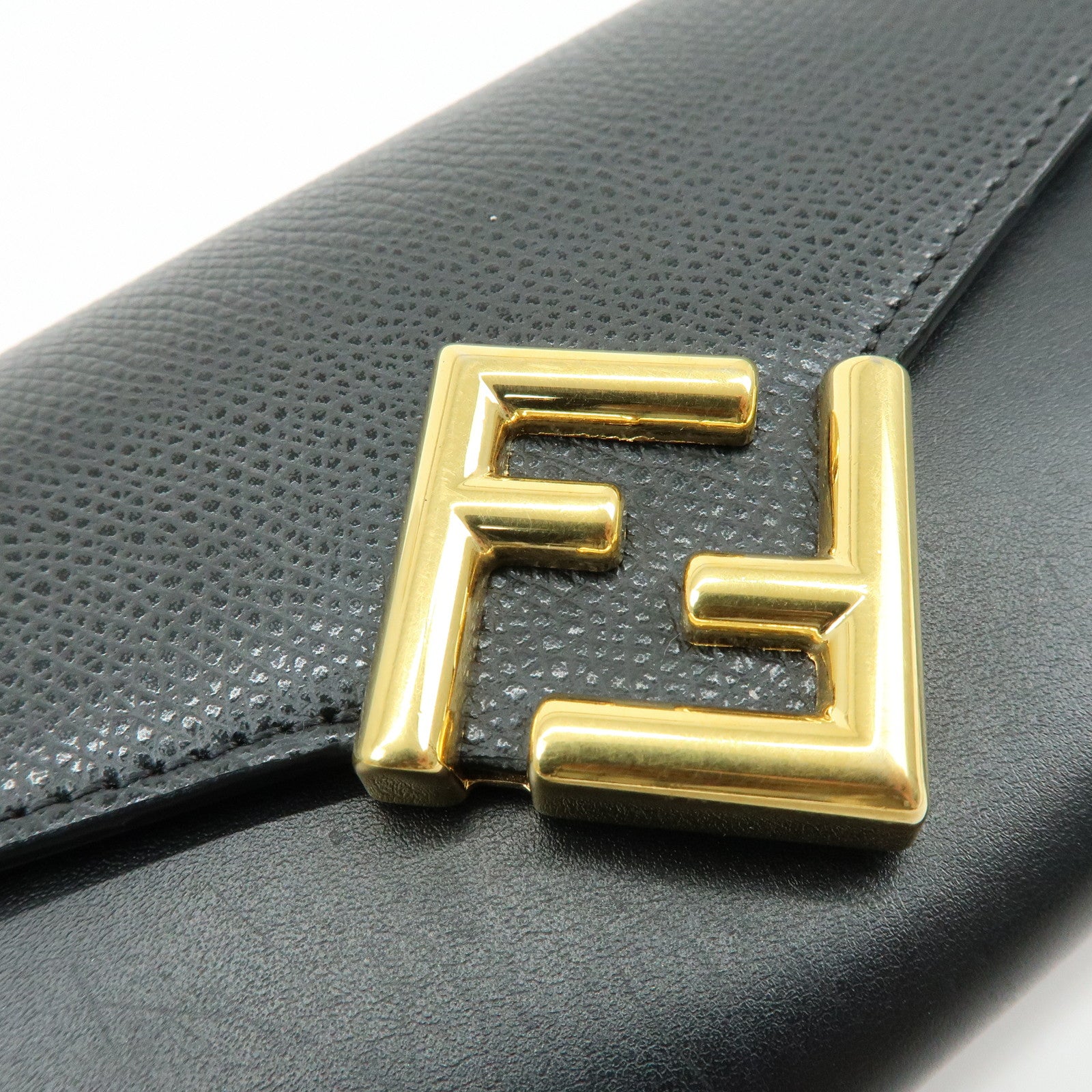 FENDI Leather Chain Wallet WOC Black 8M0365