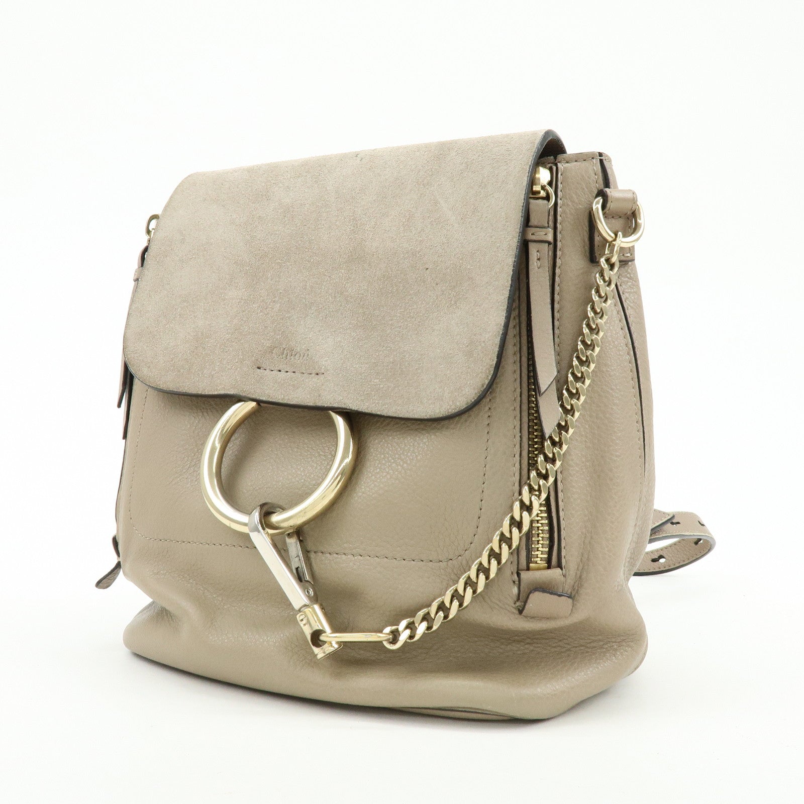 Chloe Faye Suede Leather Backpack Rucksack Greige