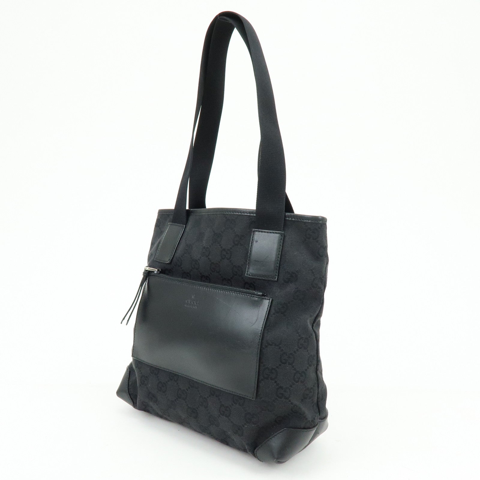 GUCCI GG Canvas Leather Tote Bag Shoulder Bag Black 28893