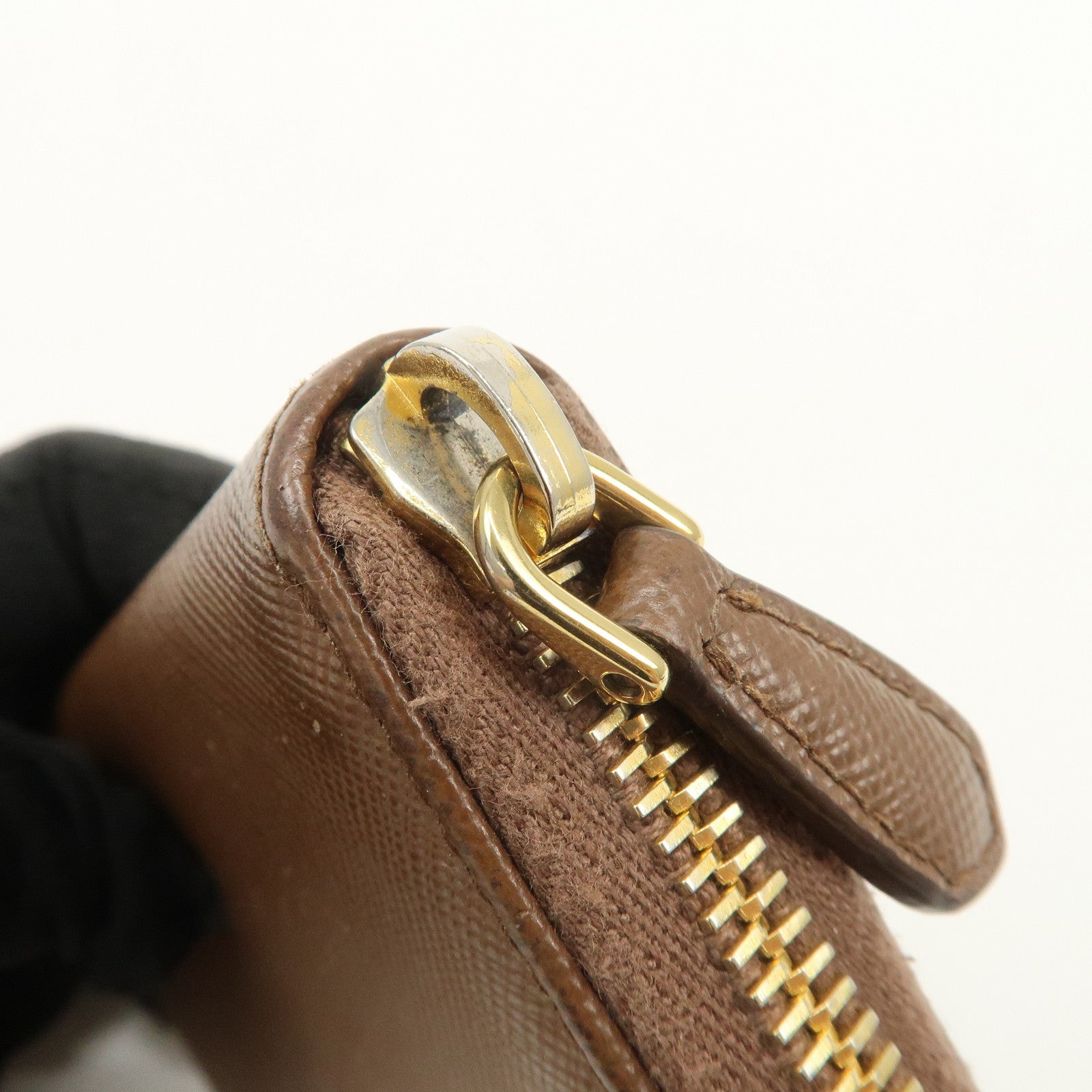 PRADA Triangle Logo Saffiano Leather Coin Case Coin Purse Brown
