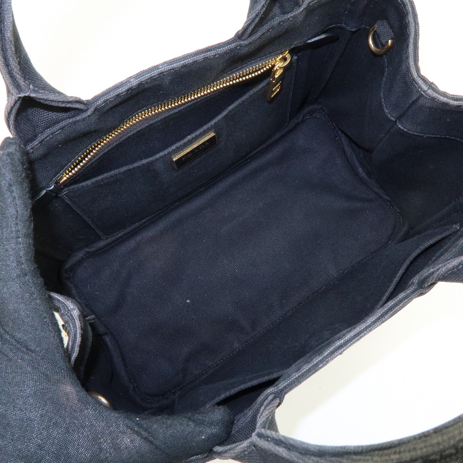 PRADA Triangle Logo Canapa Mini Canvas 2Way Hand Bag Black 1BG439