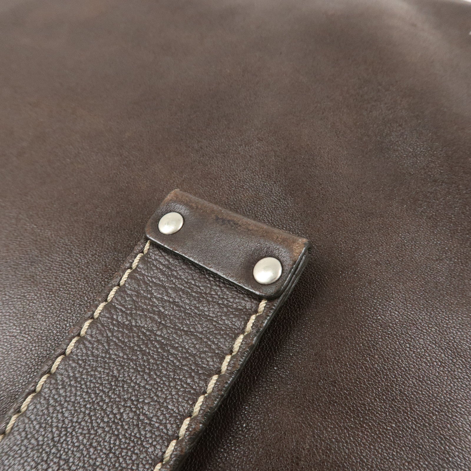 Chloe Patsy Studs Logo Leather Tote Bag Shoulder Bag Brown Used