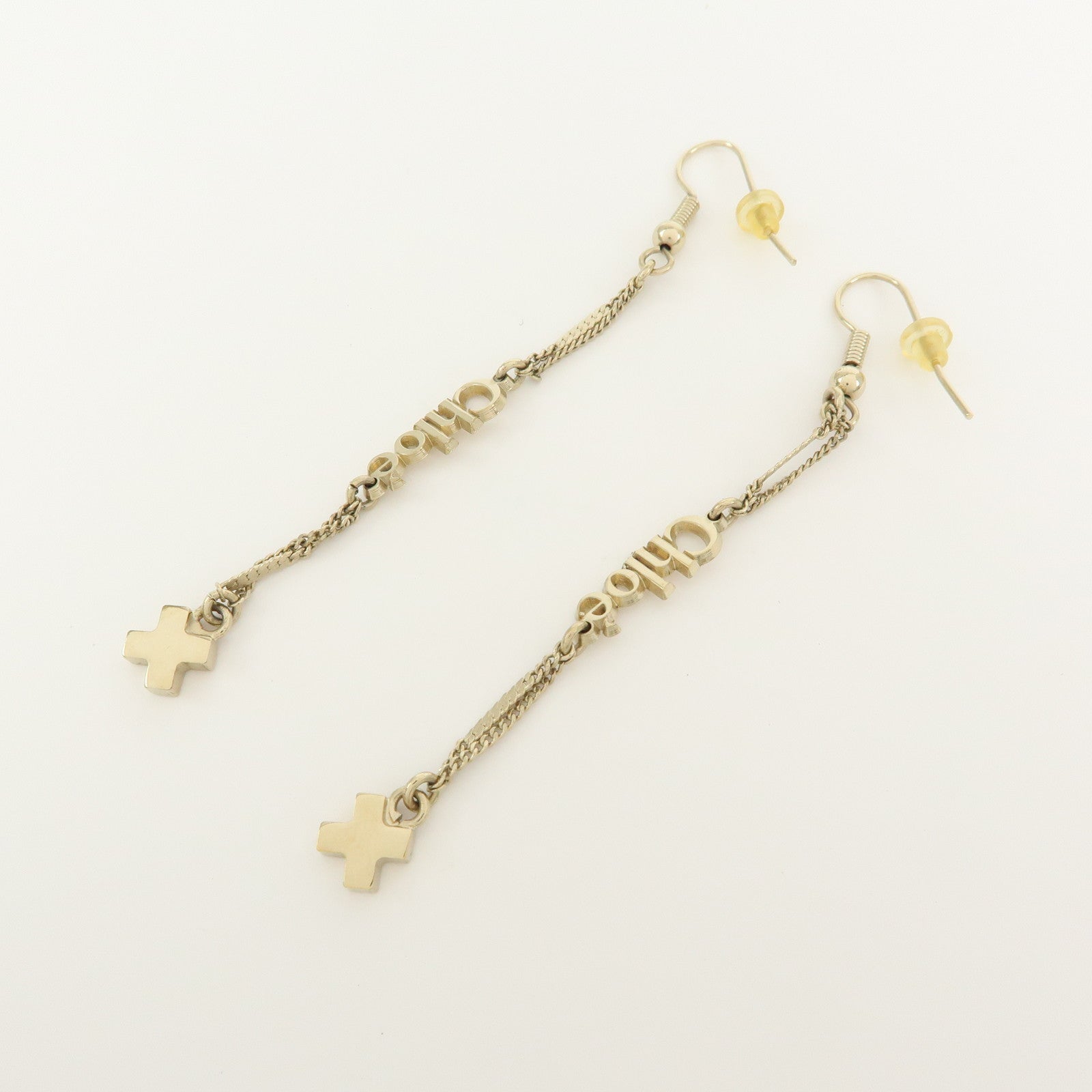 Chloe Iconic Logo Dangling Metal Earrings Gold