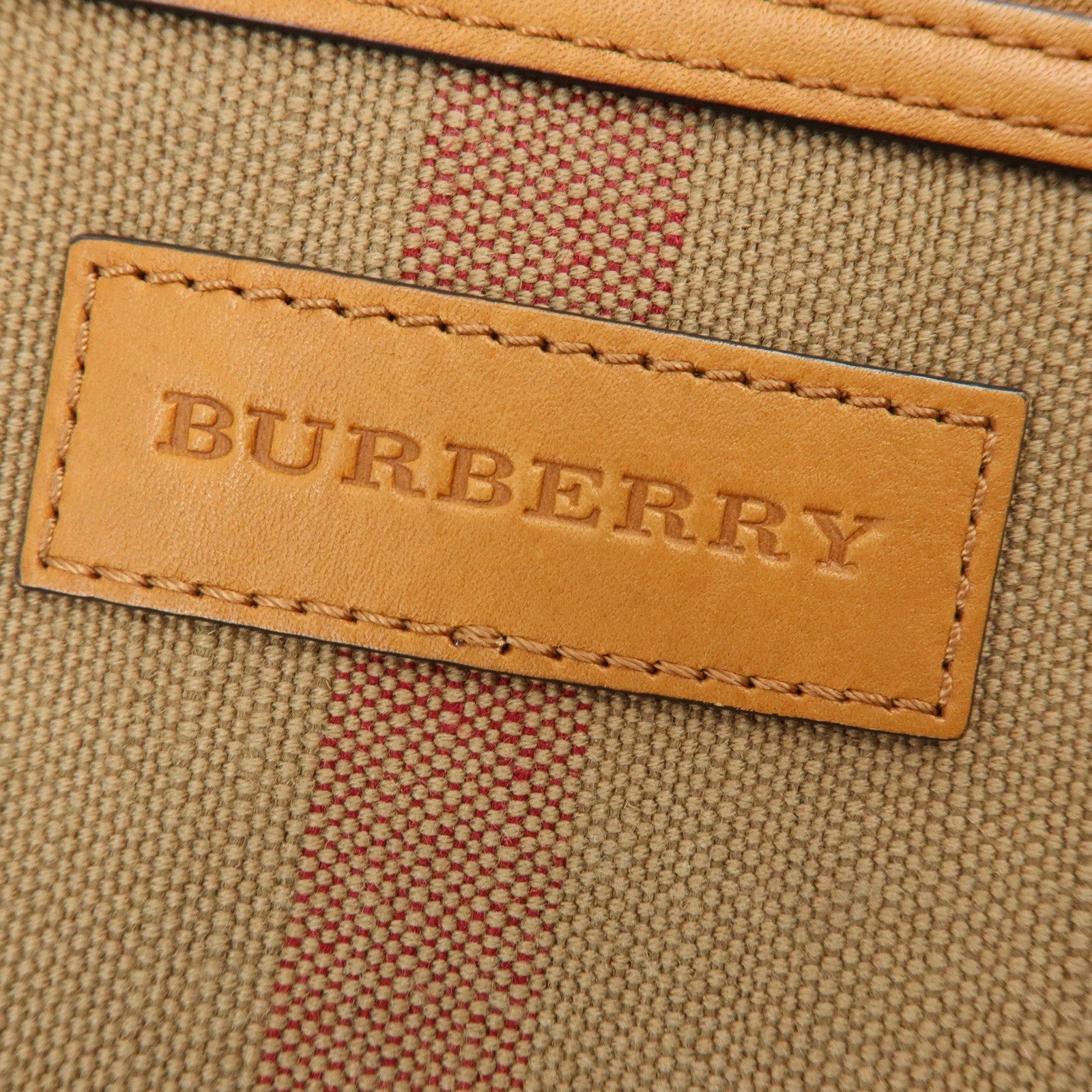 BURBERRY Nova Plaid Canvas Leather Tassel Shoulder Bag Beige Camel