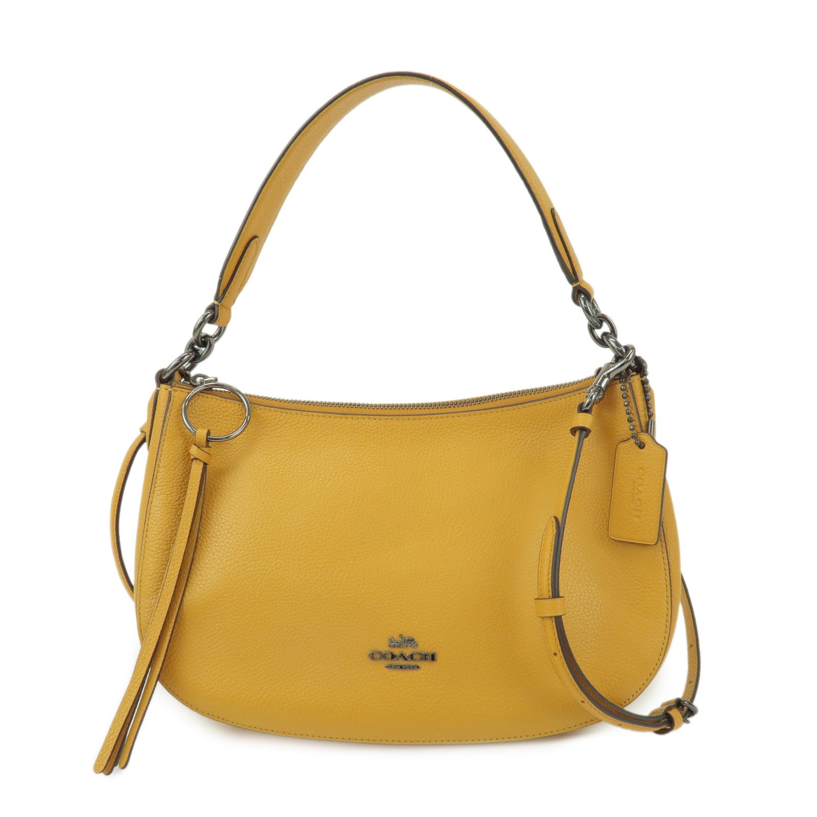 COACH Logo Leather 2Way Bag Shoulder Bag Hand Bag Yellow