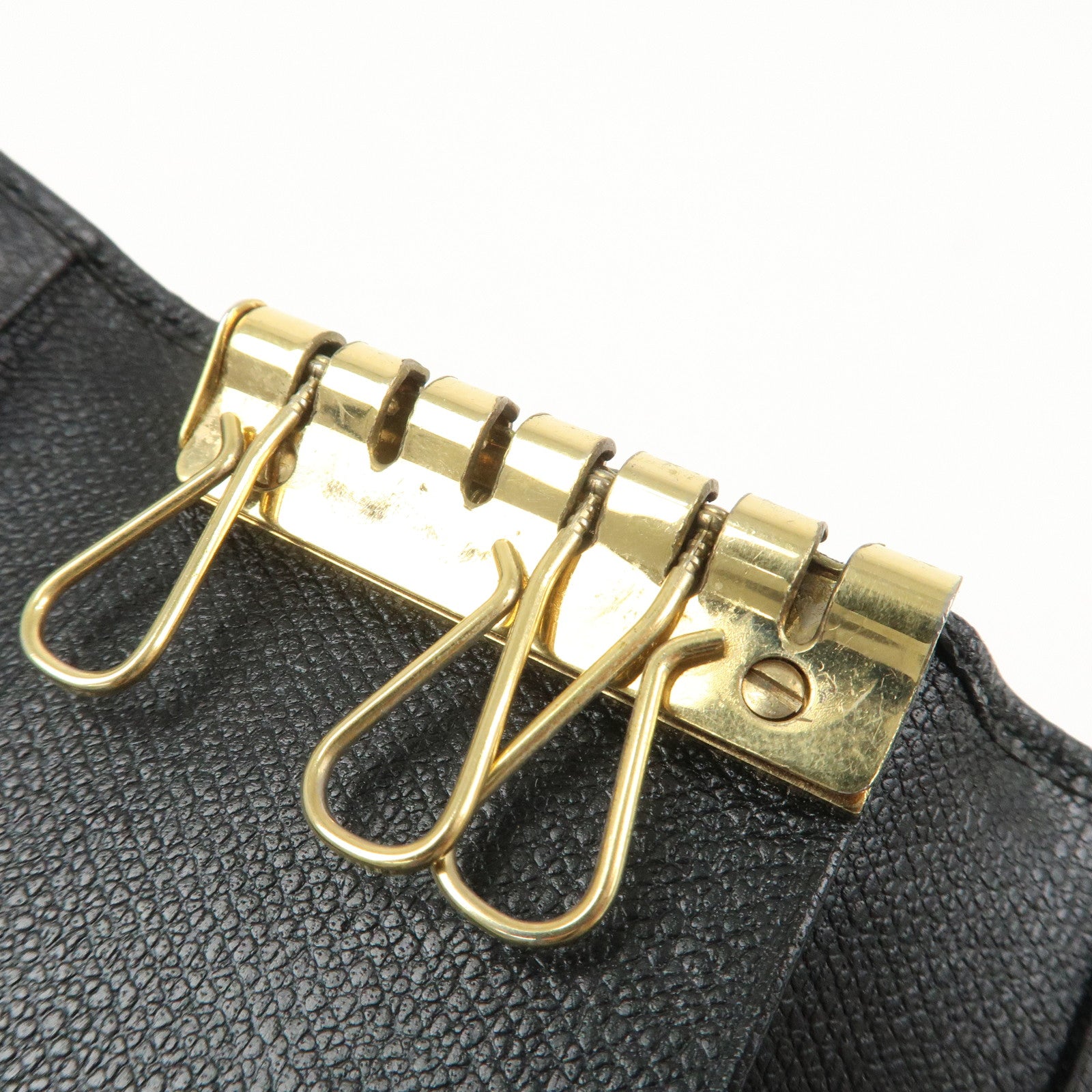 CHANEL Set Of 2 Leather Bi-Fold Long Wallet Key Case Black Gold