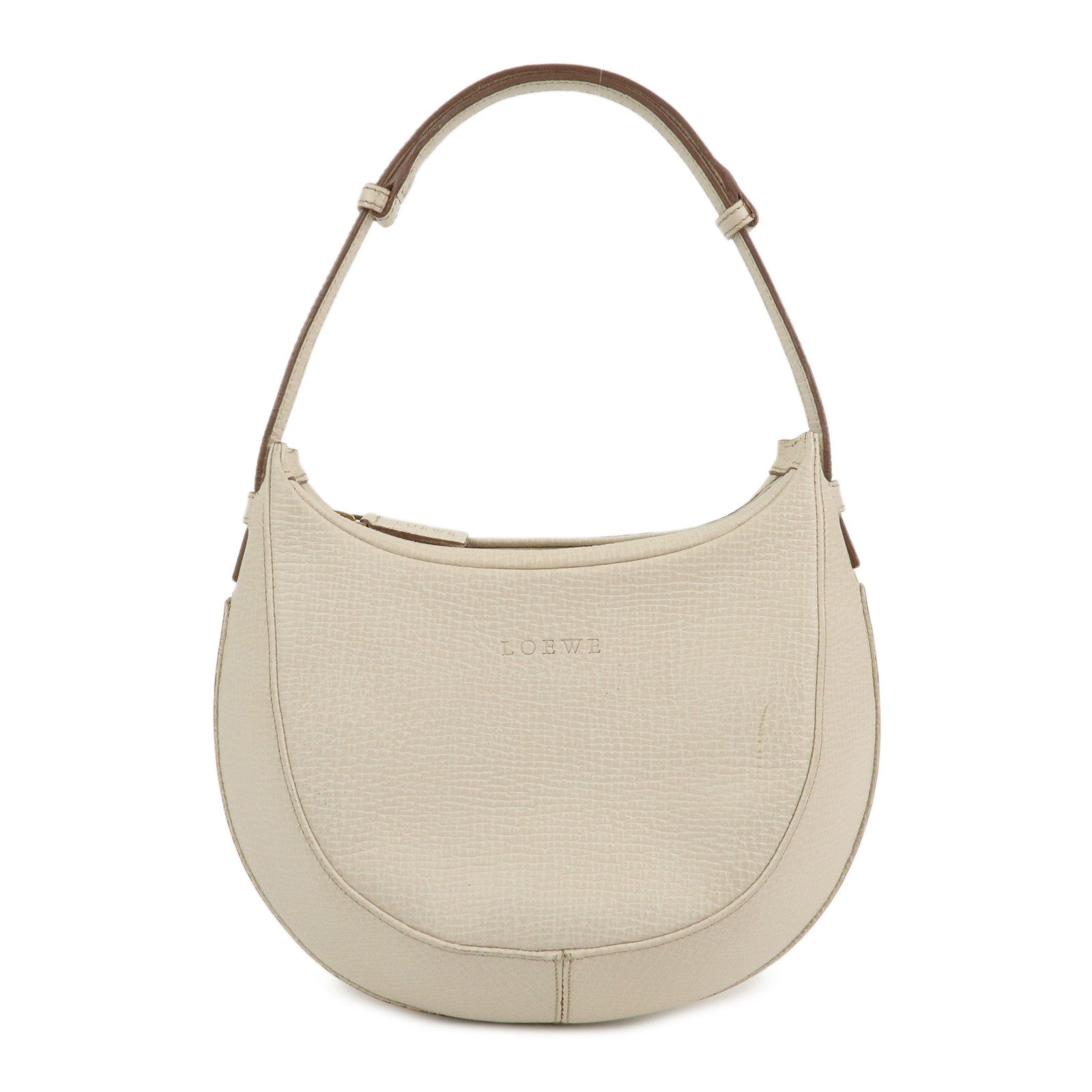 LOEWE Logo Leather 2Way Shoulder Bag Hand Bag Ivory