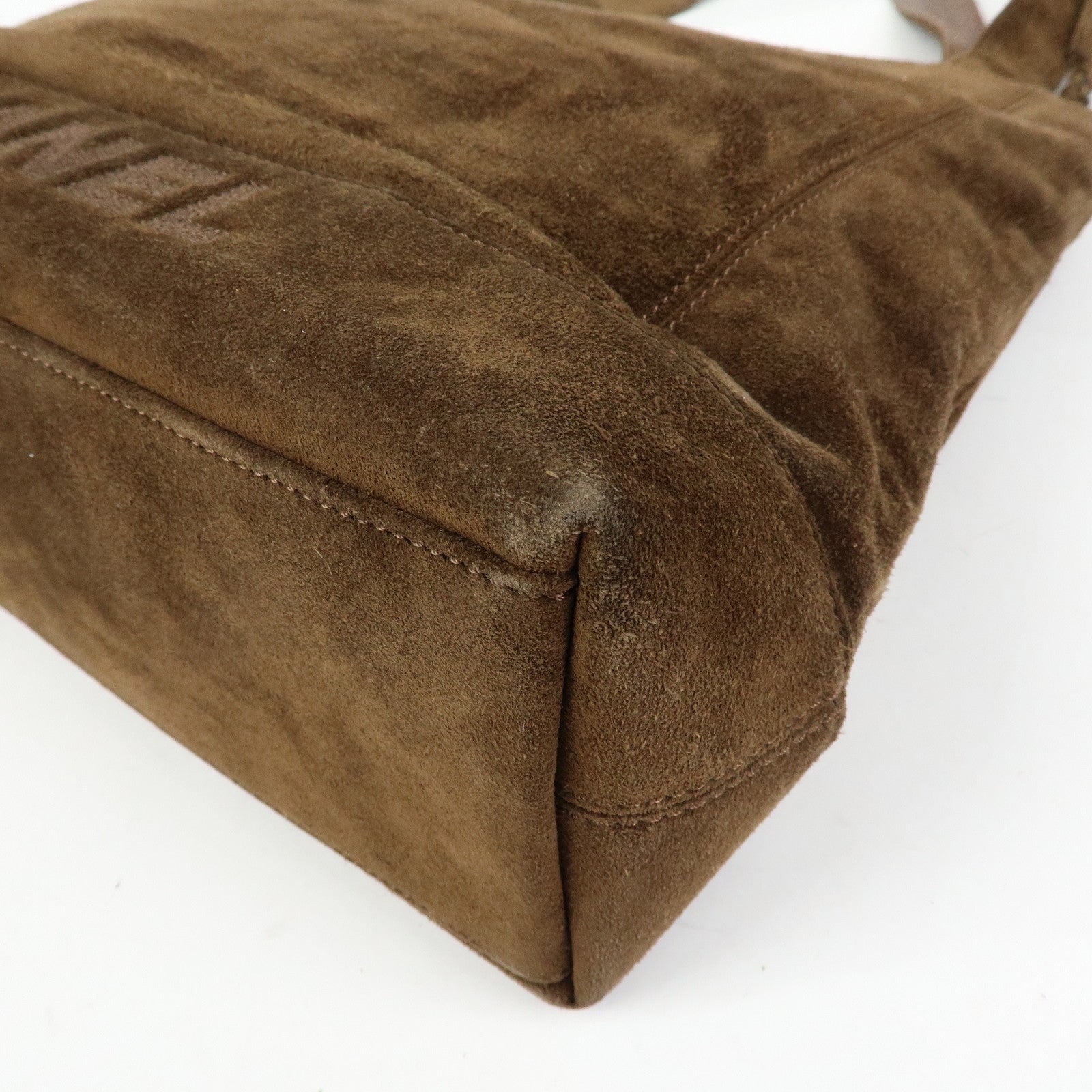 CHANEL Logo Suede Tote Bag Shoulder Bag Brown