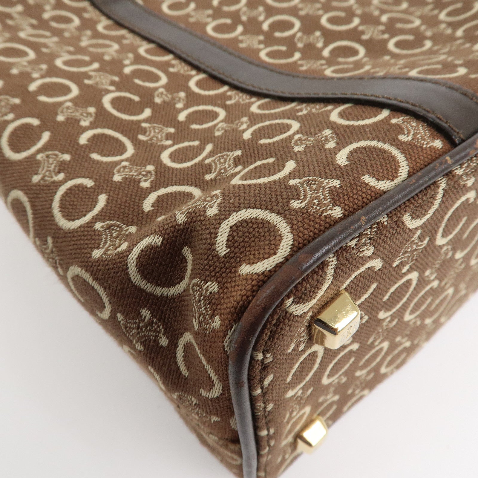 CELINE C Macadam Canvas Leather Hand Bag Brown Beige