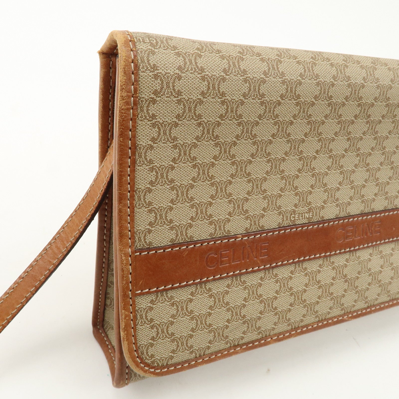 CELINE Macadam PVC Leather 2Way Bag Shoulder Bag Beige