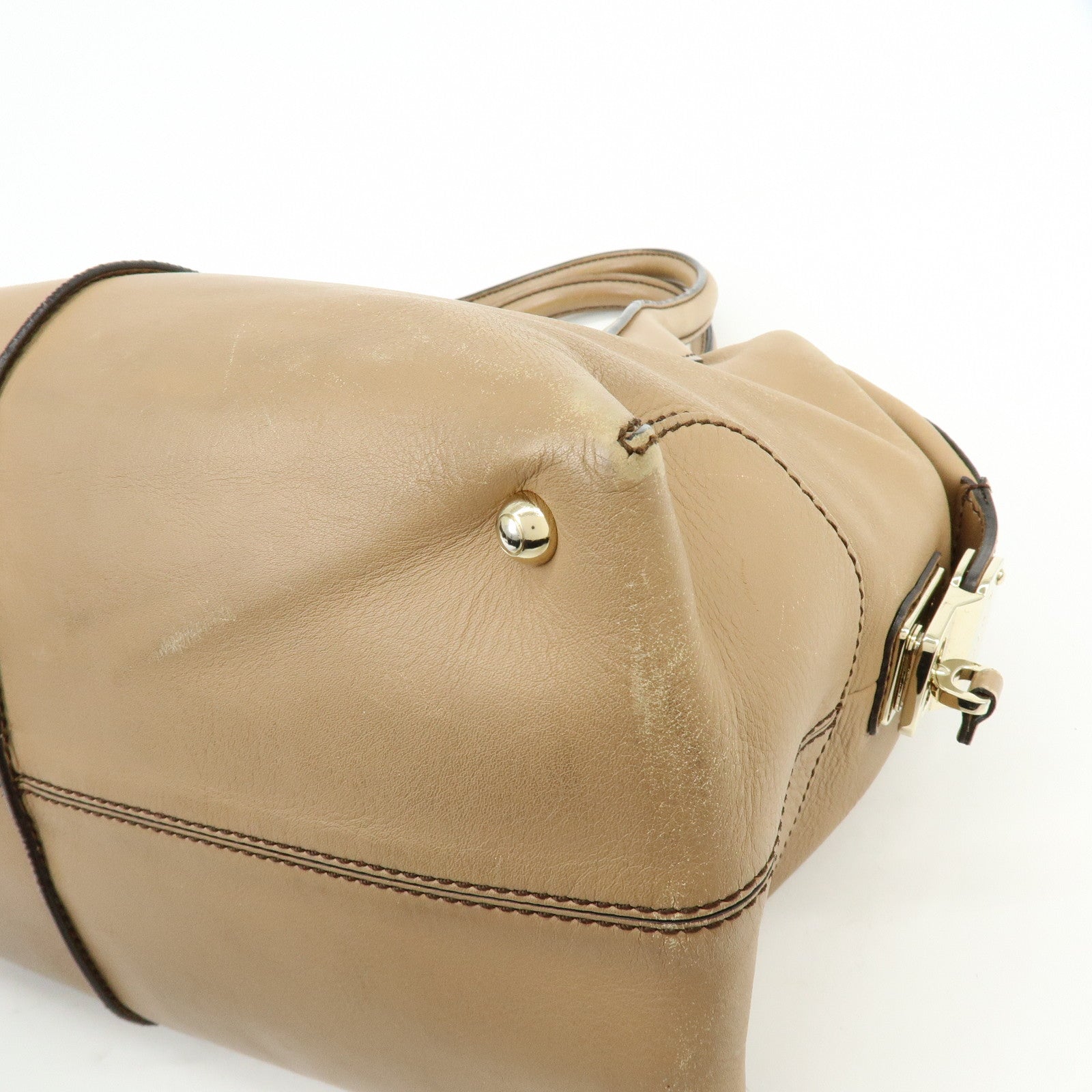 TOD'S D-Cube Leather 2Way Bag Hand Bag Shoulder Bag Beige